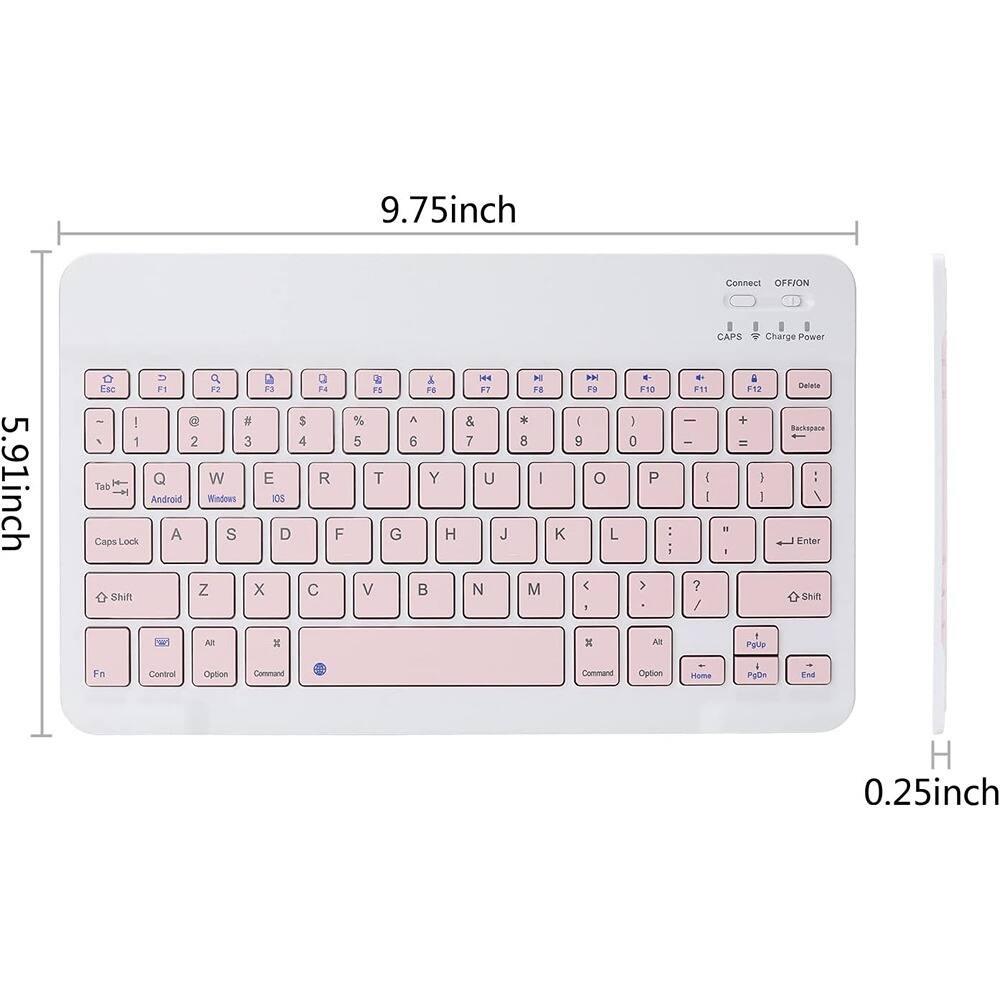 9.75inch  
5.91inch  
0.25inch  

Connect OFFION  
CAPS Charge Power  

1 2 3 Q W E Tab Android Windows 10  
4 5 6 A S D Caps Lock Z X Shift  
7 8 9 Y U I O P  
0 - = 0 Enter Shift  

F1 F2 F3 F4 F5 F6 F7 F8 F9 F10 F11 F12 Delete  

Caps Lock A S D F G H J K L ; ' Enter  
Shift Z X C V B N M , . / Shift  

Fn Control Option Command  
Home PgUp PgDn End  

PUDA Ena