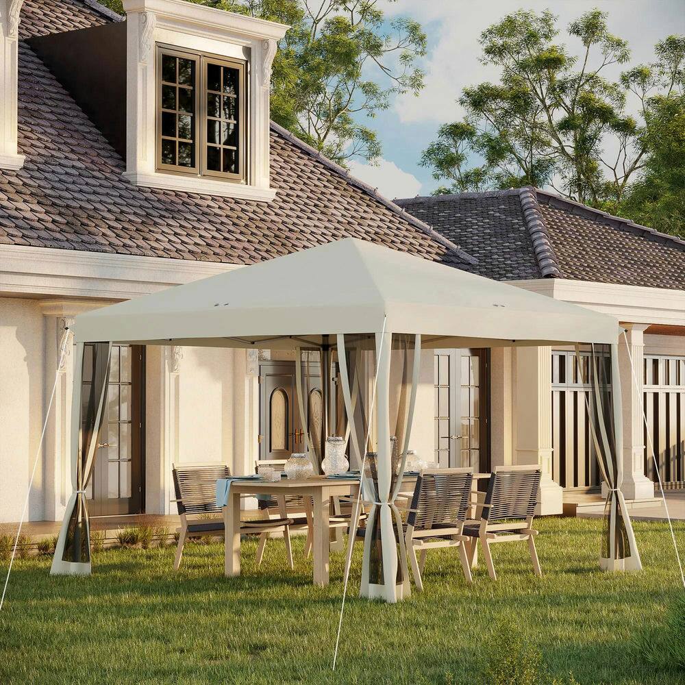 Angle. Spaco - Spaco 10' x 10' Pop Up Canopy Tent with Netting,Instant Gazebo,Screen House - Beige.