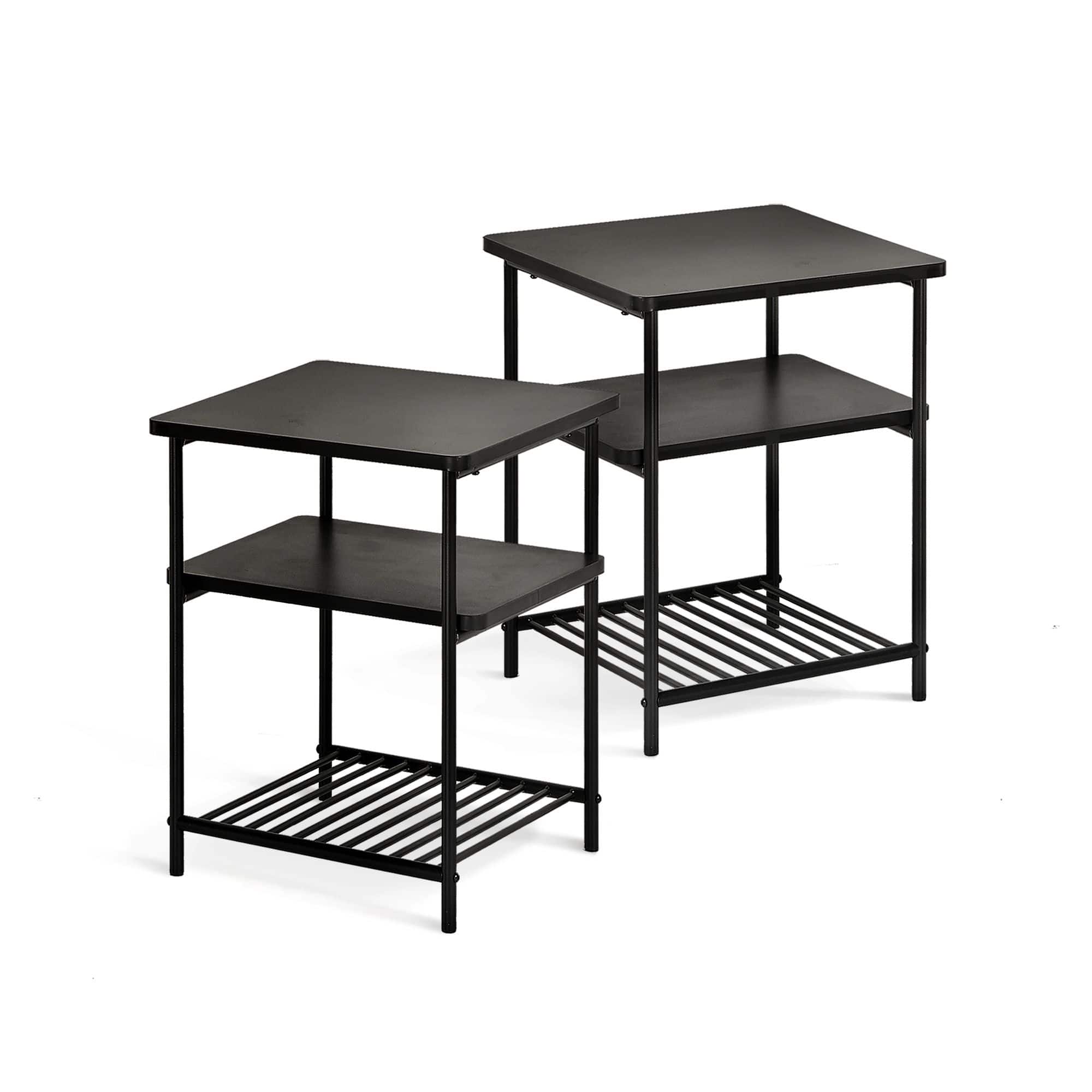 Mellow - KODI Square Multipurpose End and Side Table Set with Storage Shelf - Black