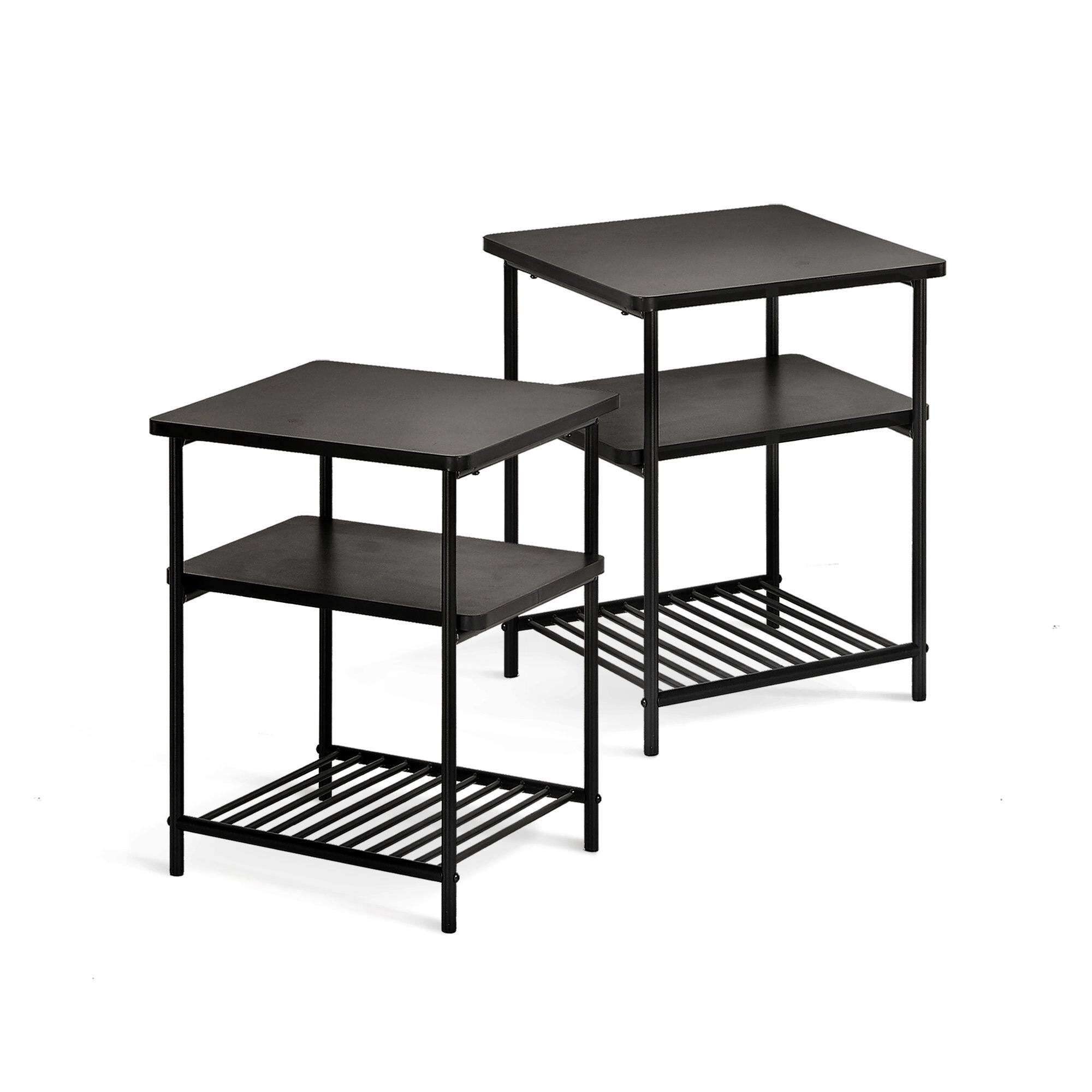 Front. Mellow - Mellow KODI Square Multipurpose End and Side Table Set with Storage Shelf, Black - Black.