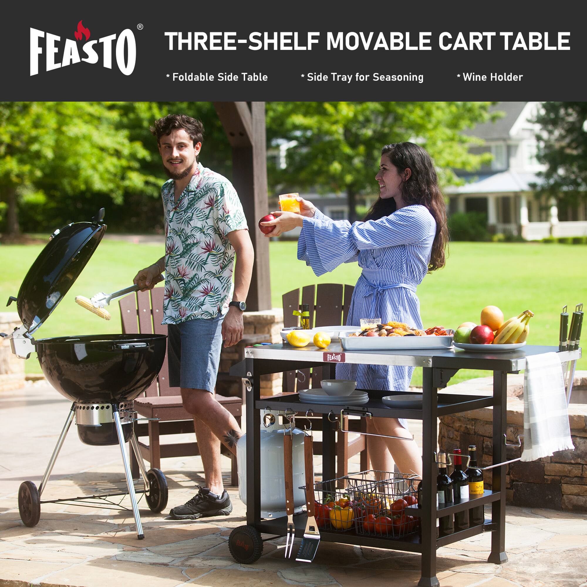 THREE-SHELF MOVABLE CART TABLE  
FEASTO  
Foldable Side Table  
Side Tray for Seasoning  
Wine Holder