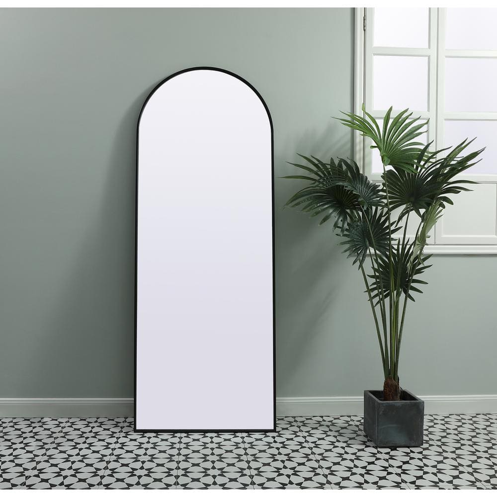 Photos - Mirror Elegant Decor - Metal Frame Arch Full Length  28x74 Inch - Black BG3607909 