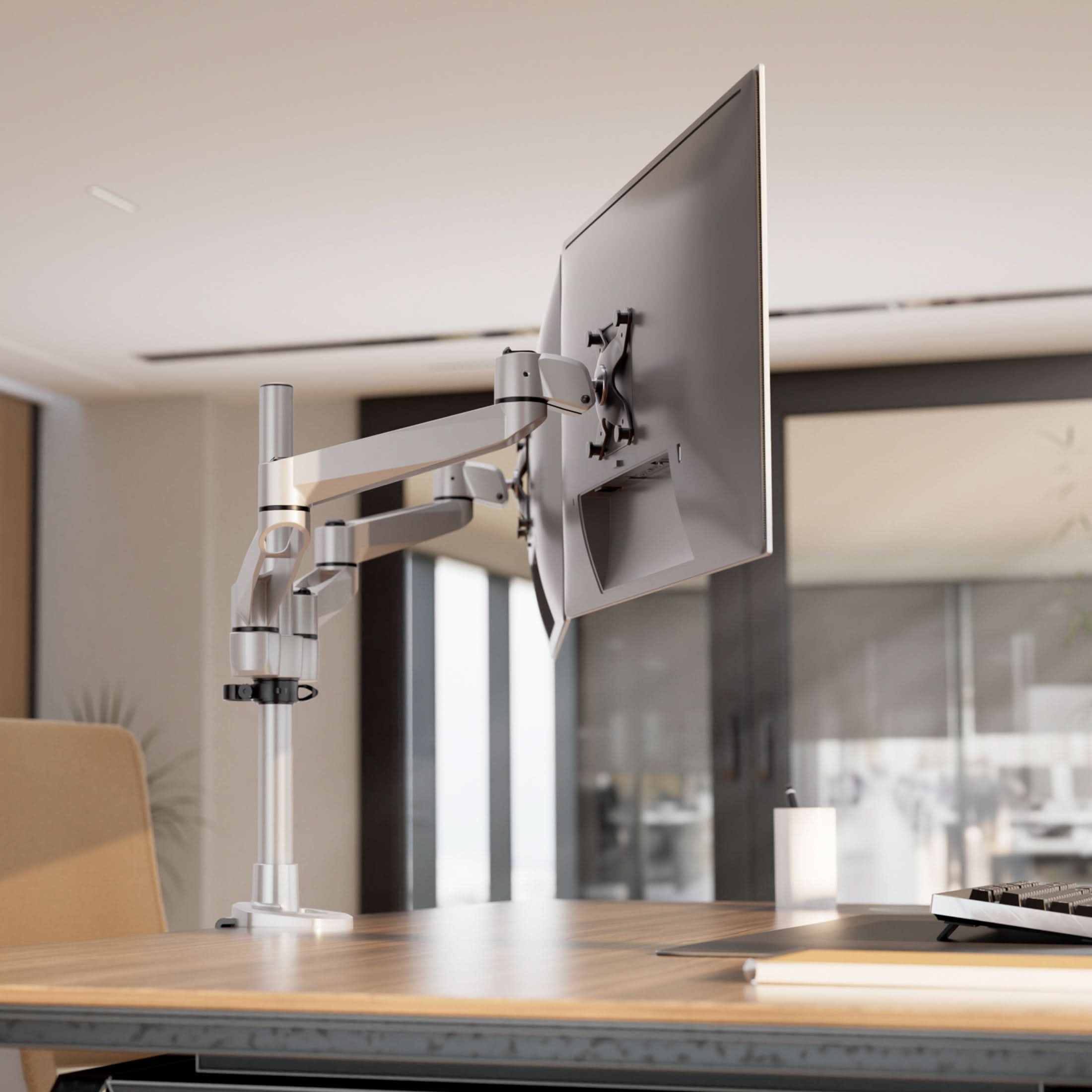 Mount-It! - CLiX Series Dual Wide Adjustable Monitor Desk Mount – Full Motion Dual Arm for Two 13"-32" Screens - Silver