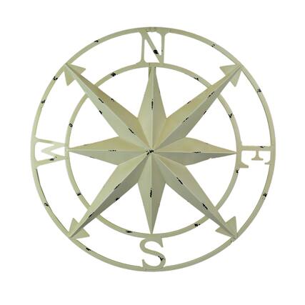 Front. Zeckos - Antiqued White Indoor Outdoor Metal Compass Rose Wall Sculpture 20.5 Inch - White.
