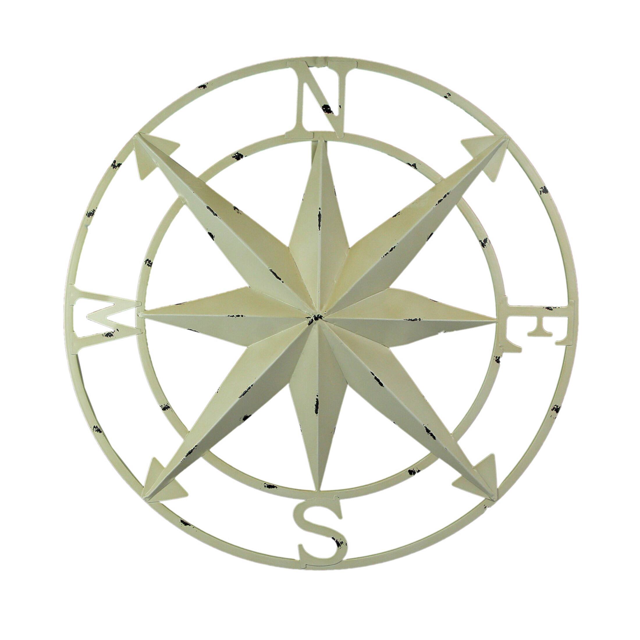 Front. Zeckos - Antiqued White Indoor Outdoor Metal Compass Rose Wall Sculpture 20.5 Inch - White.