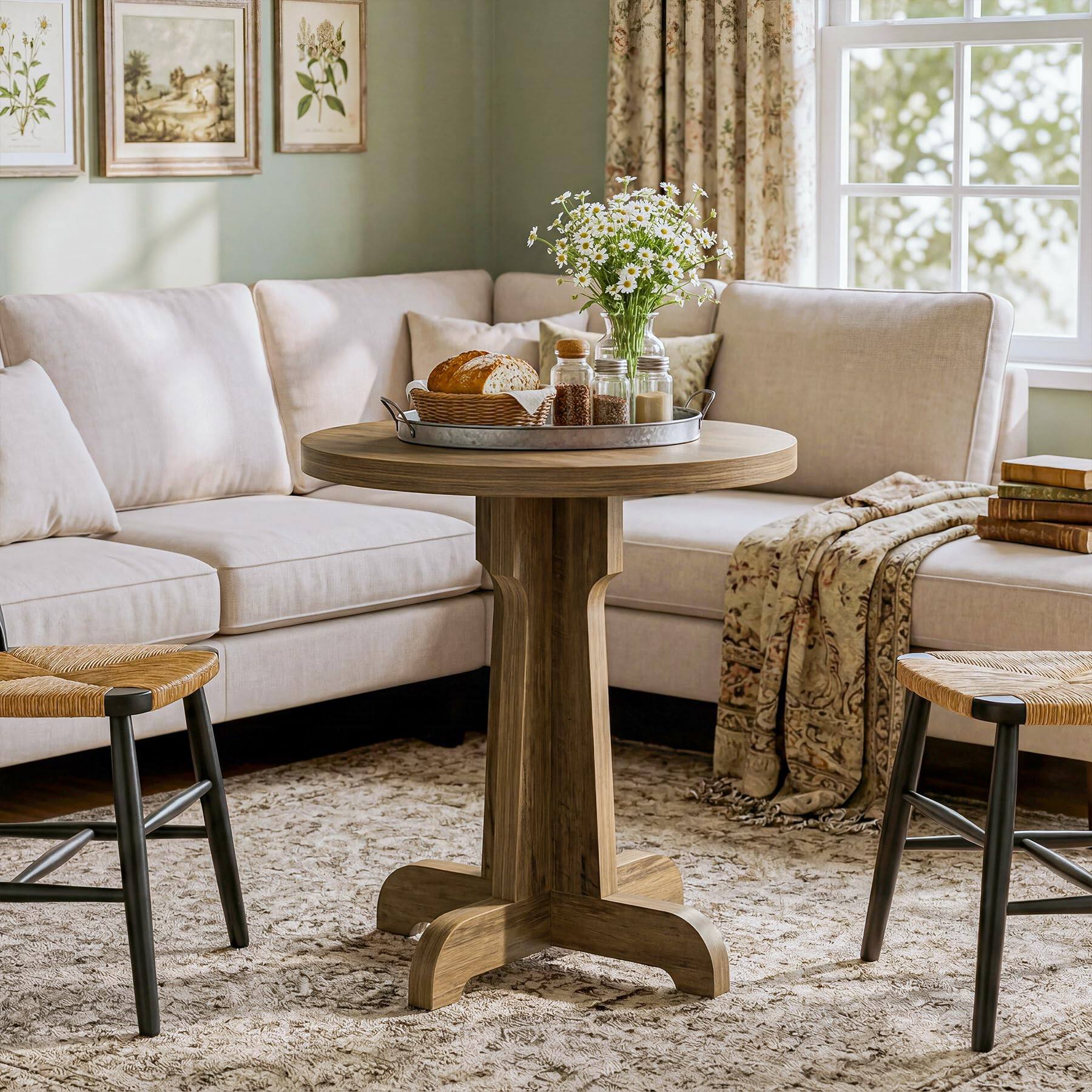 Tribesigns - 23.6-Inch Round Dining Table with Pedestal Base and Spacious Tabletop for Kitchen or Dining Room - Brown