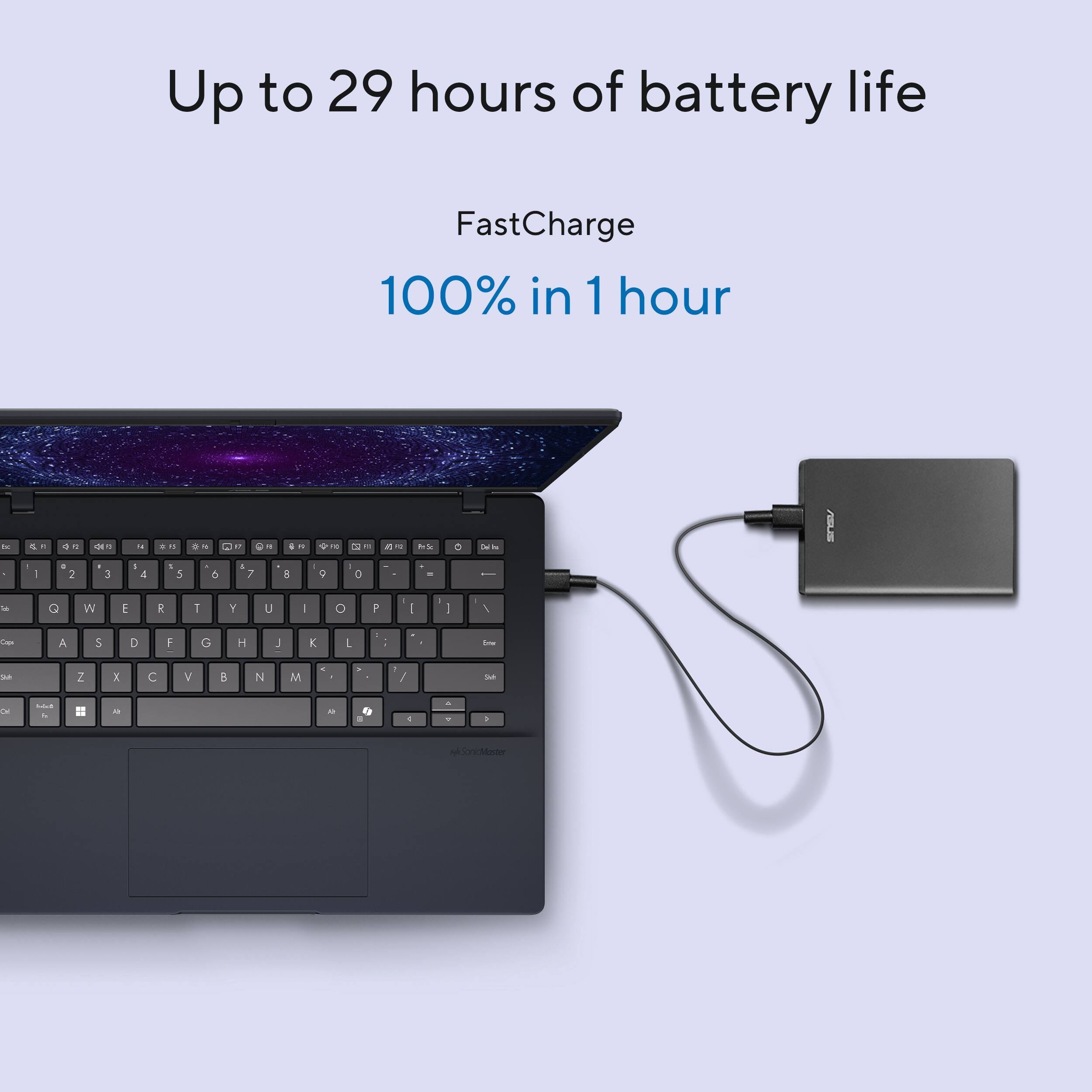 Up to 29 hours of battery life  
FastCharge  
100% in 1 hour