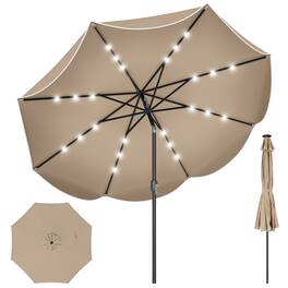 Gymax - 9 FT Scalloped Solar Patio Umbrella Market Table Umbrella w/ 24 LED Lights Tan - Brown