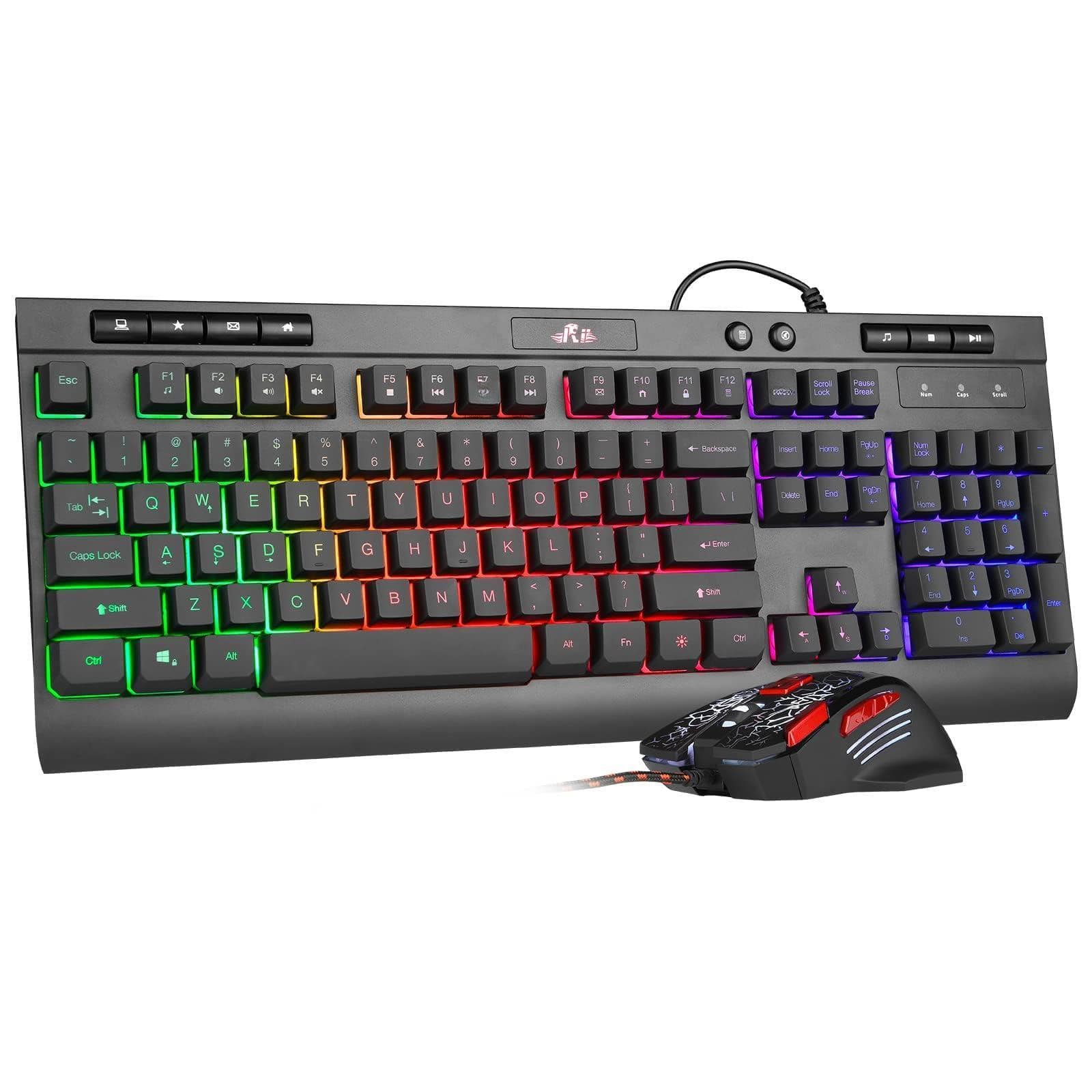 Live At Space - Wired Gaming And Mouse Combo Mechanical Feel Full Size Led Rgb 2400 Dpi Mice For Or Working/office 【Gamingand Mouse - RK900