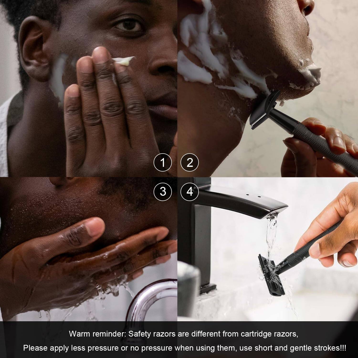 1 2 3 4

Warm reminder: Safety razors are different from cartridge razors, please apply less pressure or no pressure when using them, use short and gentle strokes!!!