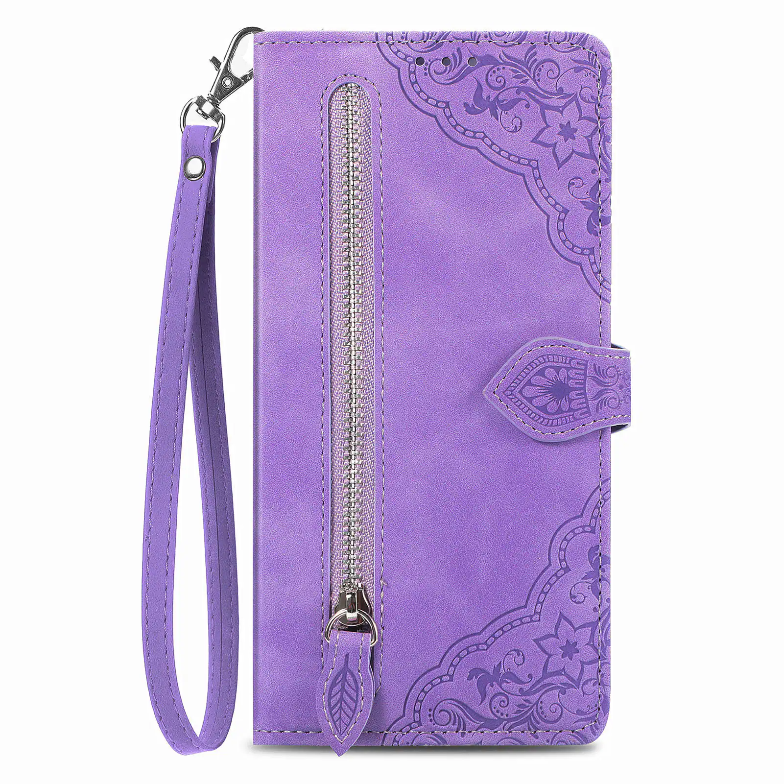 Alt View 1. Dteck - for Apple iPhone 17e / 16e Wallet Case,Folio Shockproof PU Leather Card Holder Cover with Zipper Pocket & Wrist Strap - Purple.