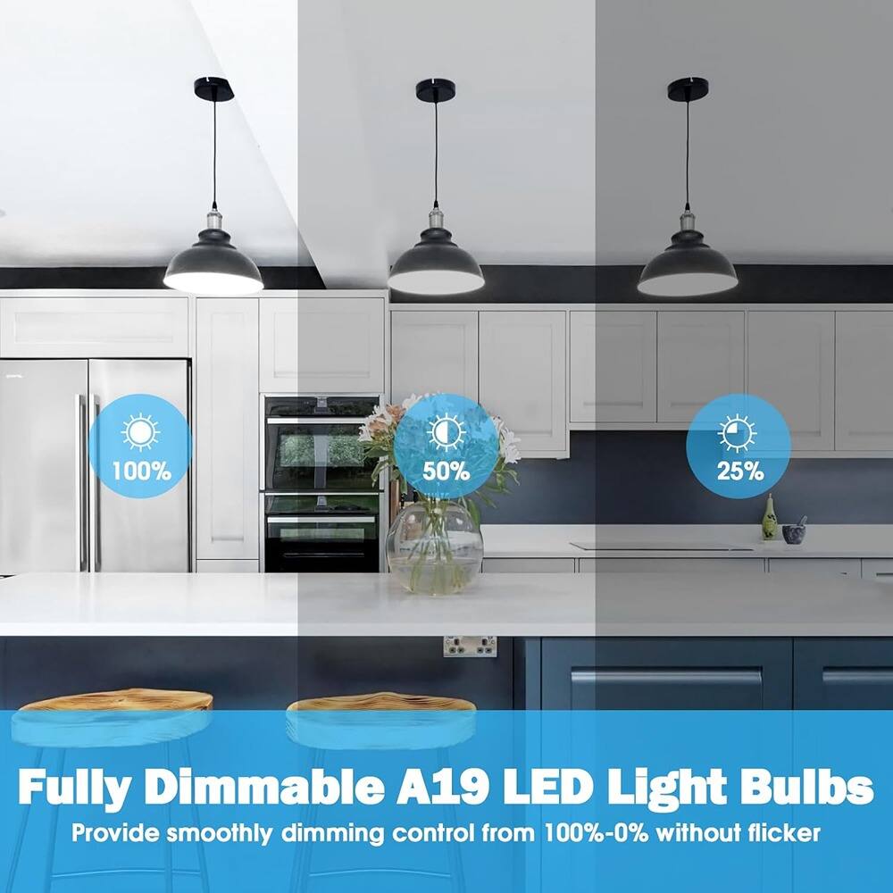 Fully Dimmable A19 LED Light Bulbs  
Provide smoothly dimming control from 100%-0% without flicker