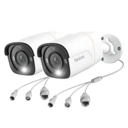 Front. Reolink - 2-Camera Indoor/Outdoor Add On or Stand Alone Wired PoE 4K+ 12MP Security Bullet IP Cameras, Smart AI Search, Spotlight - White.