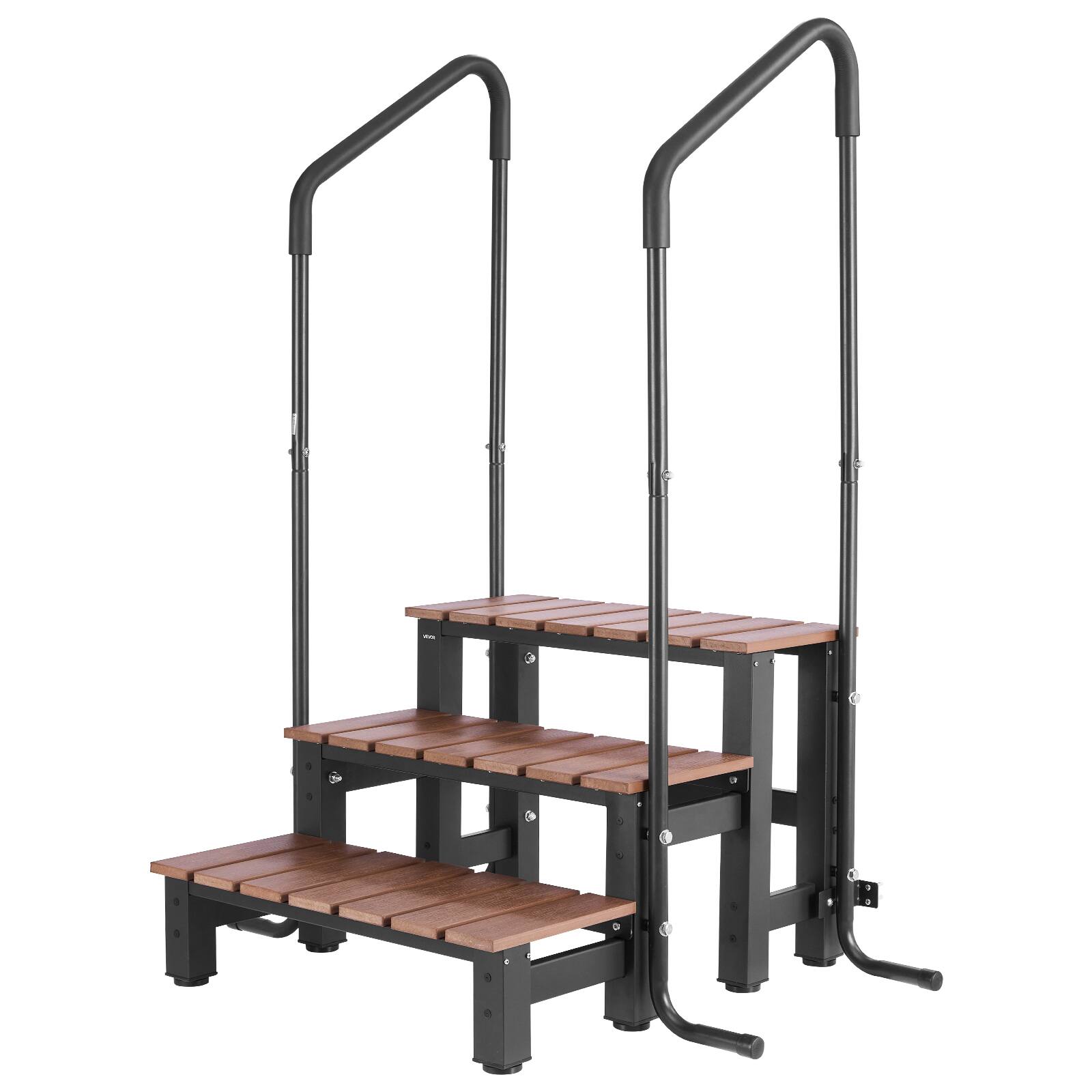 Alt View 5. VEVOR - Hot Tub Steps with Handrail, 3-Step Spa Outdoor Stairs, Heavy Duty 25.2 inch Wide Above-Ground/Inflatable Pool Ladder - Brown and Black.