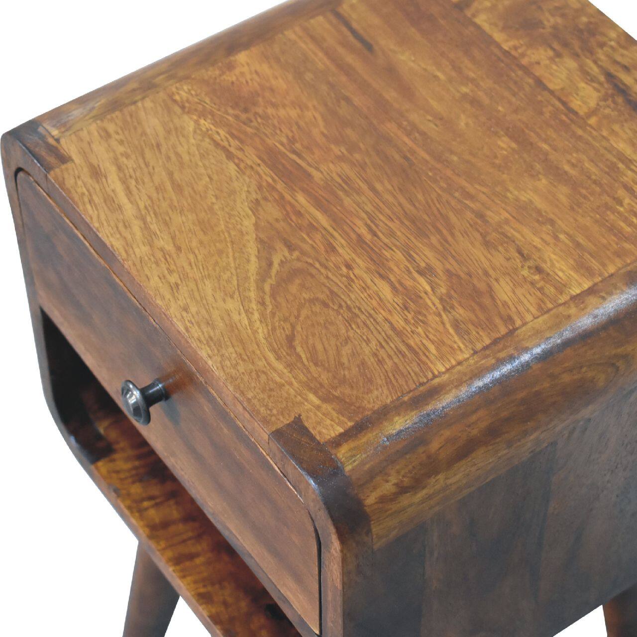 Alt View 2. Artisan Furniture - Artisan Furniture Solid Wood Mini Chestnut Curve Lower Nightstand, 1 Drawer, 1 Open-slot, Nordic legs, Brown - Chestnut.