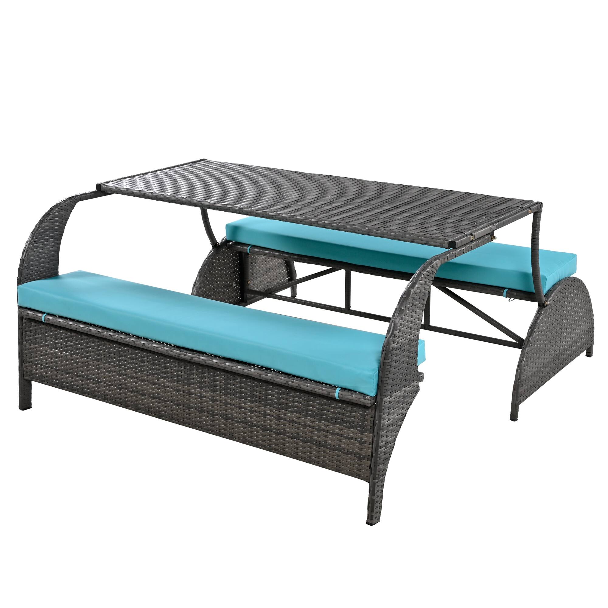 Alt View 1. APRILSOUL - 2 In 1 Convertible Picnic Upholstered Bench Table 571 Outdoor Loveseat 4 Seats 1 Table Garden Lawn - Blue.