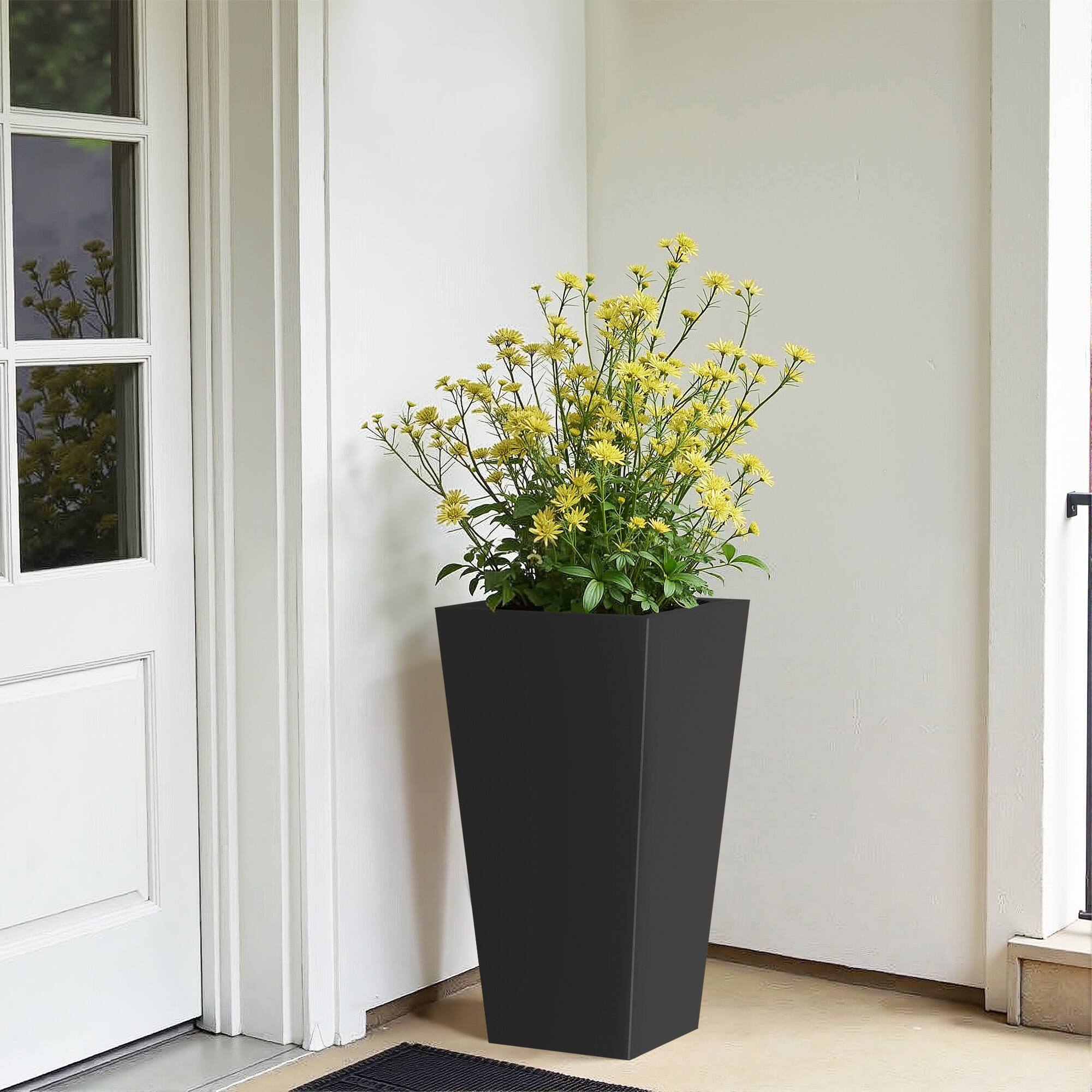 Alt View 1. PexFix - 28 in. H Metal Tapered Planter Pot with Drainage Hole – Indoor/Outdoor Planter Box for Patio, Entryway, Balcony, Garden - Black.