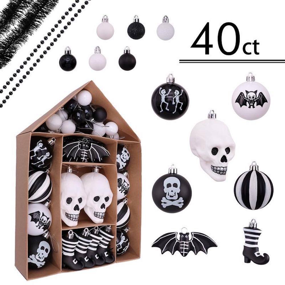 Angle. OrnamentallyYou - Halloween Skeleton Black and White Ornament Set - Multi-colored.