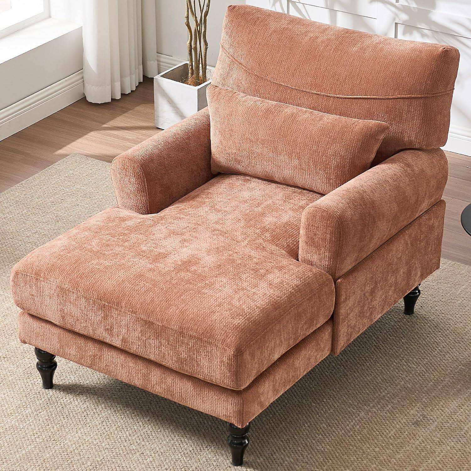 Alt View 3. Trinkets Crazed - Chaise Lounge Chair Indoor, Modern Leisure Sleeper Sofa Chair w/Double Deep Cushion, Accent Upholstered Readi - orange.