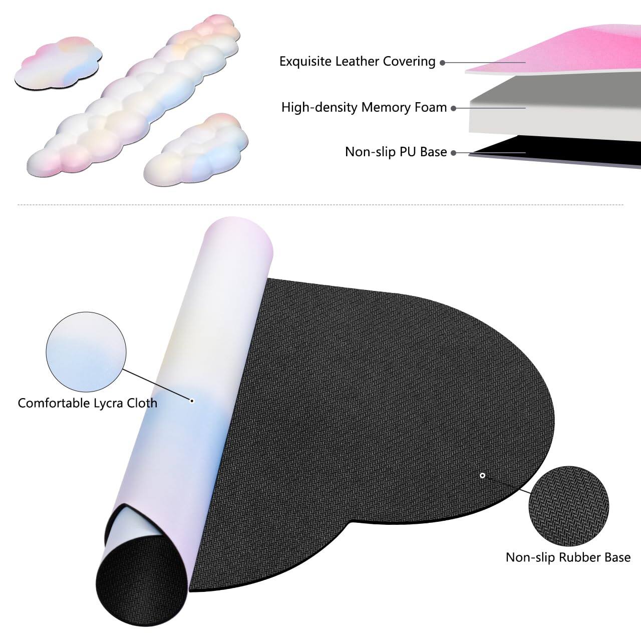 Exquisite Leather Covering  
High-density Memory Foam  
Non-slip PU Base  

Comfortable Lycra Cloth  
Non-slip Rubber Base