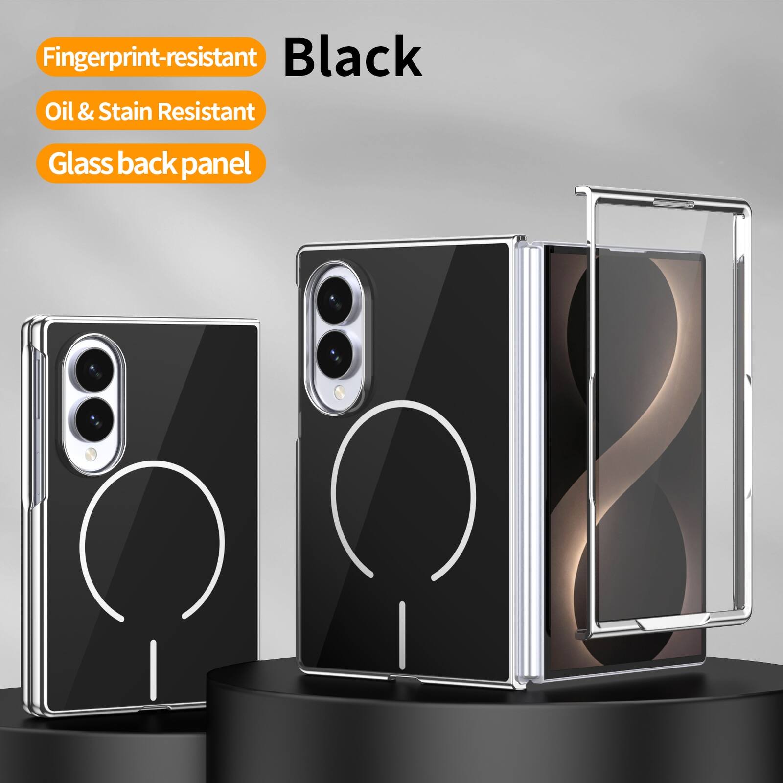 Fingerprint-resistant Black Oil & Stain Resistant Glass back panel