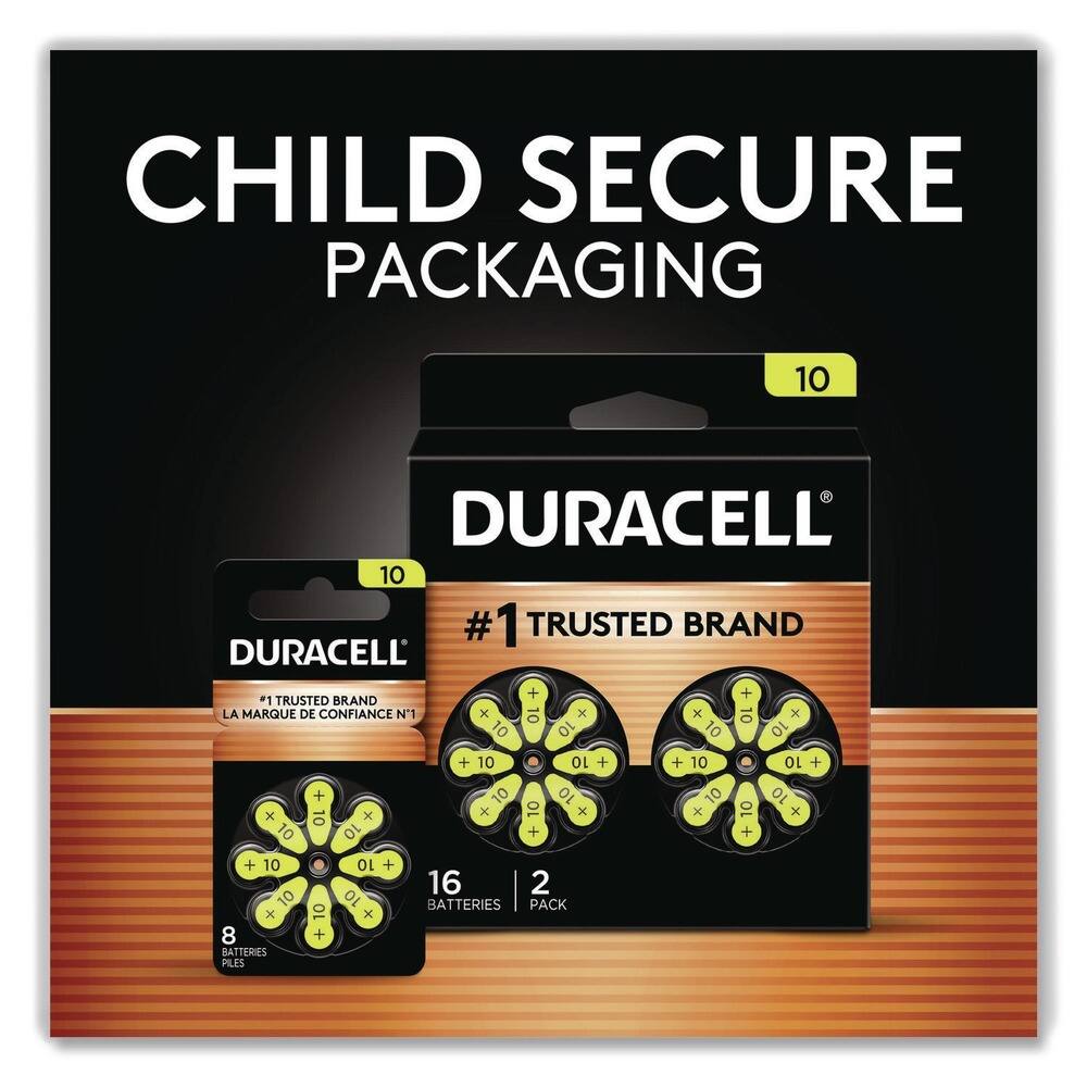 CHILD SECURE PACKAGING

DURACELL

#1 TRUSTED BRAND
LA MARQUE DE CONFIANCE N°1

10 BATTERIES PACK

16 BATTERIES
2 PACK

8 PILES