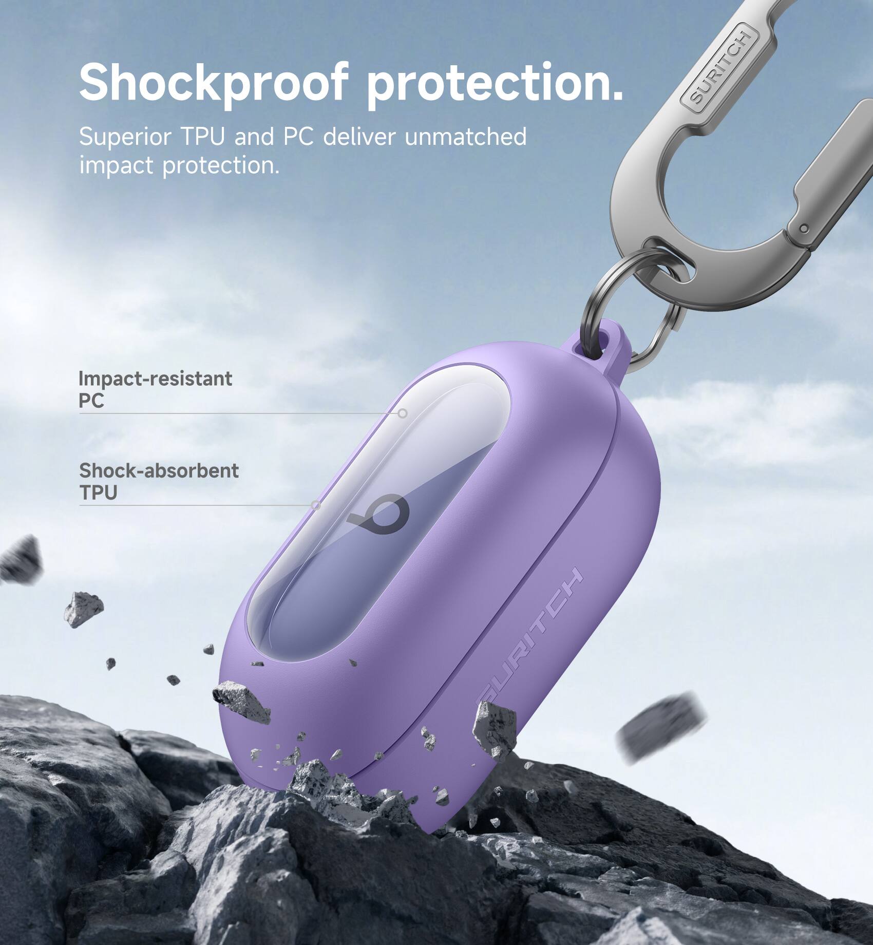 Shockproof protection. Superior TPU and PC deliver unmatched impact protection. Impact-resistant PC. Shock-absorbent TPU.