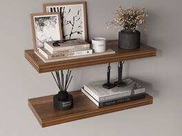 TuHome - Ecco 31.5" Wide Floating Shelves Set Of 2, Shelves For Wall Decor For Bedroom, Bathroom Storage Shelves - Walnut