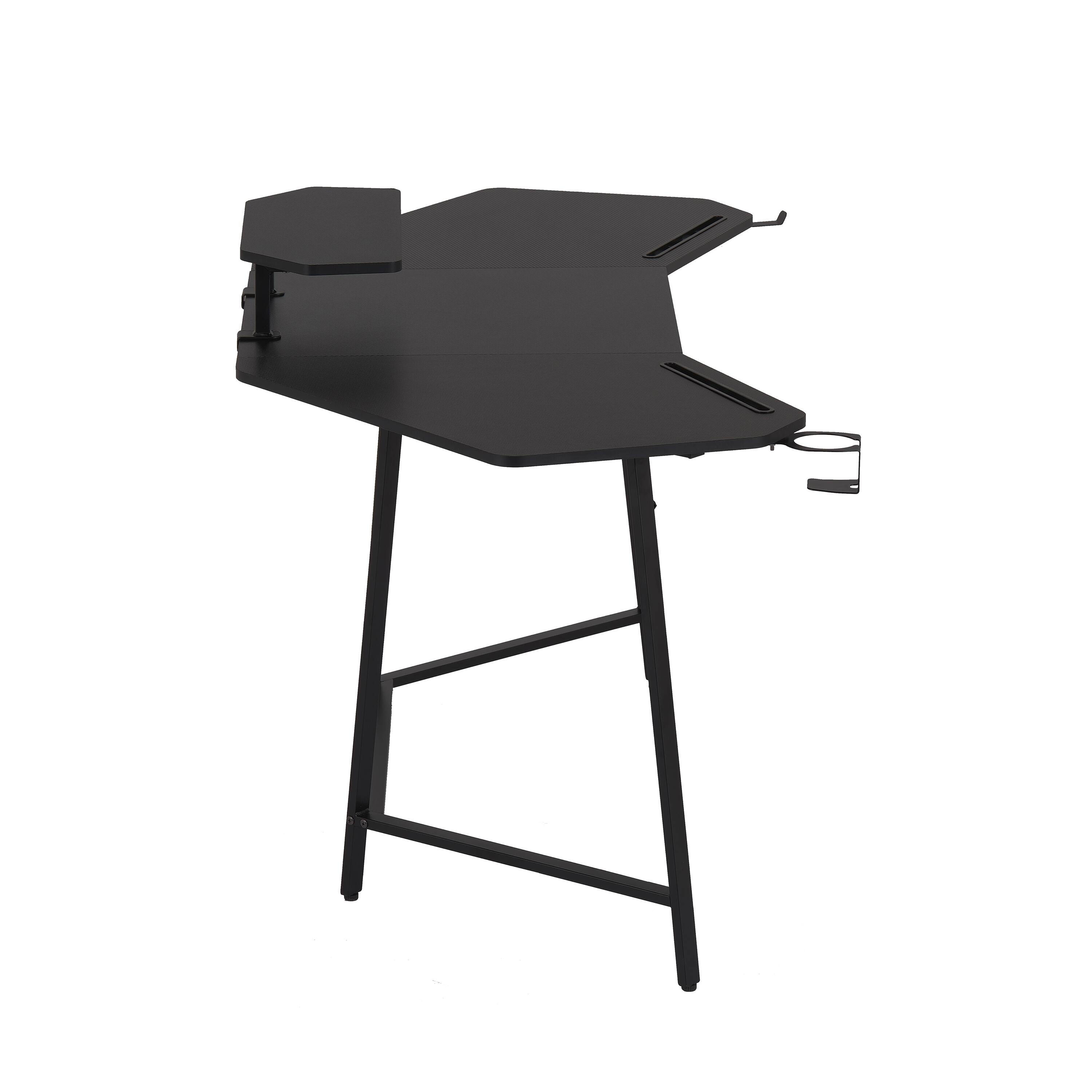 Left. PexFix - Gaming Desk with Monitor Shelf, 55" Computer Desk with Accessory Holders for Home Office - Black.