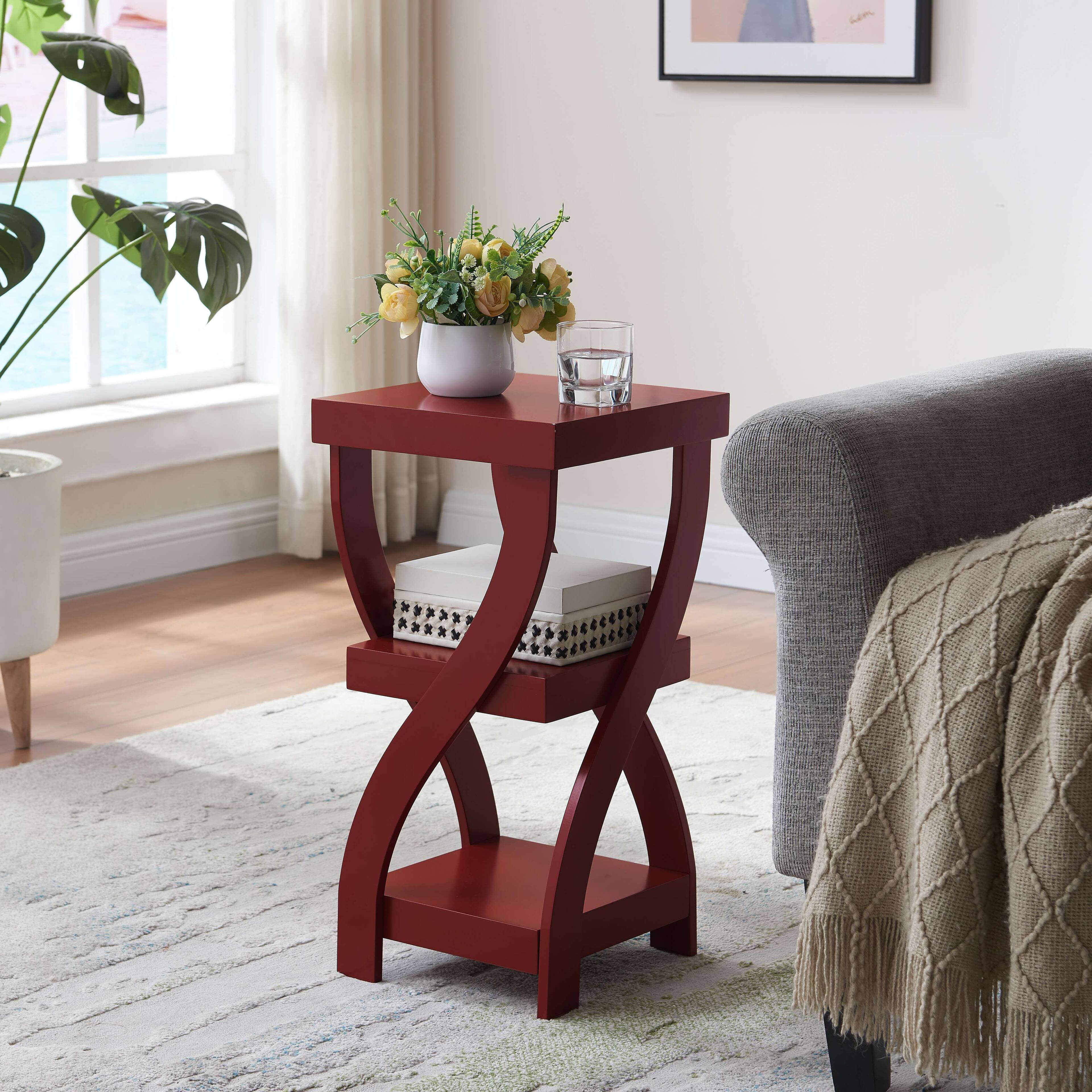 Front. Kings Brand Furniture - Kings Brand Furniture 3 Tier End Table - Square End Table - Table for Bedroom - Red.