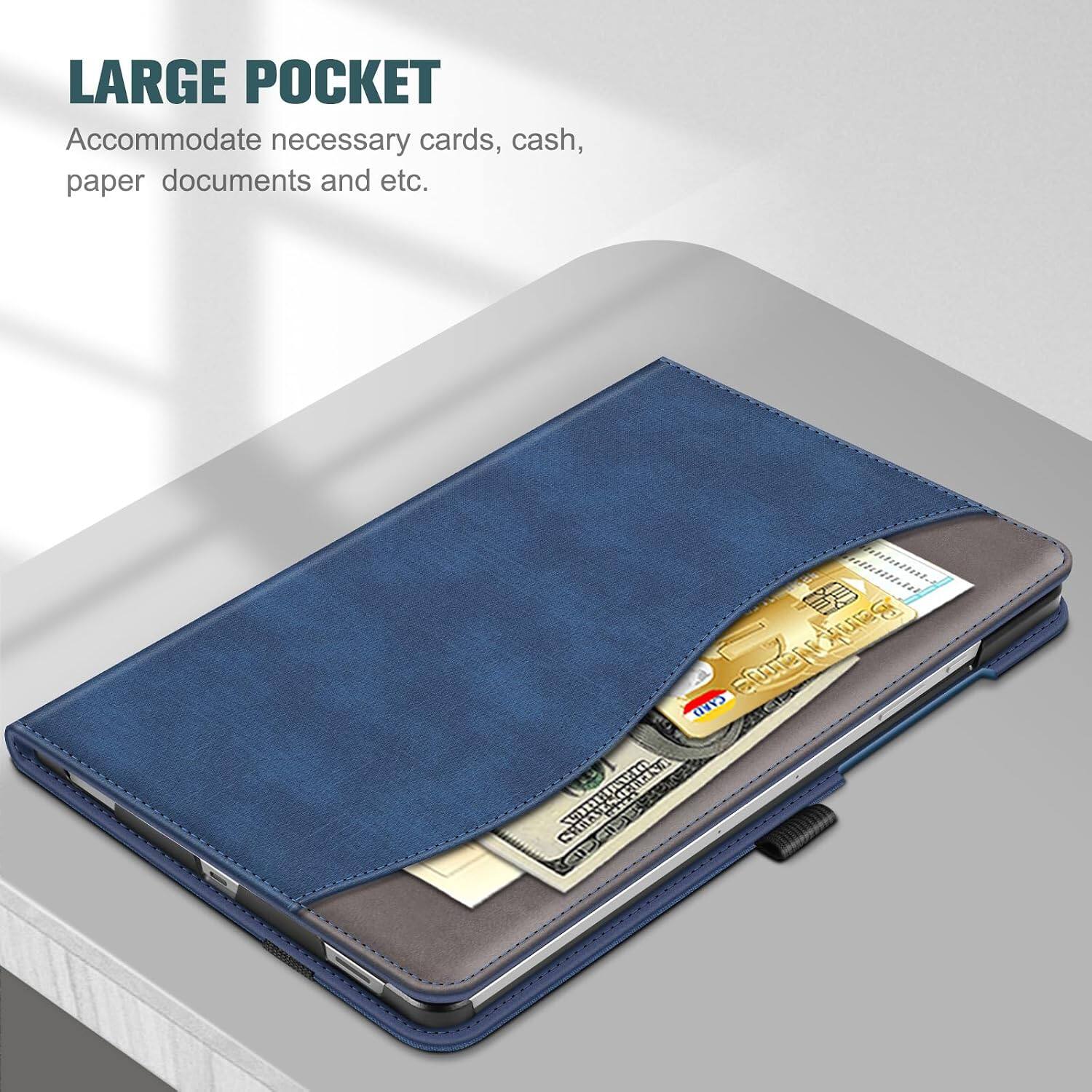 LARGE POCKET  
Accommodate necessary cards, cash, paper documents and etc.
