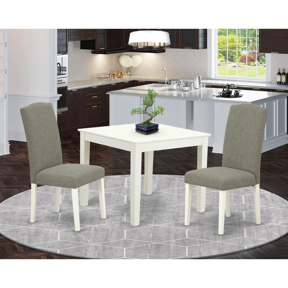 Left. East West Furniture - Dining Room Set Linen White - Brown.