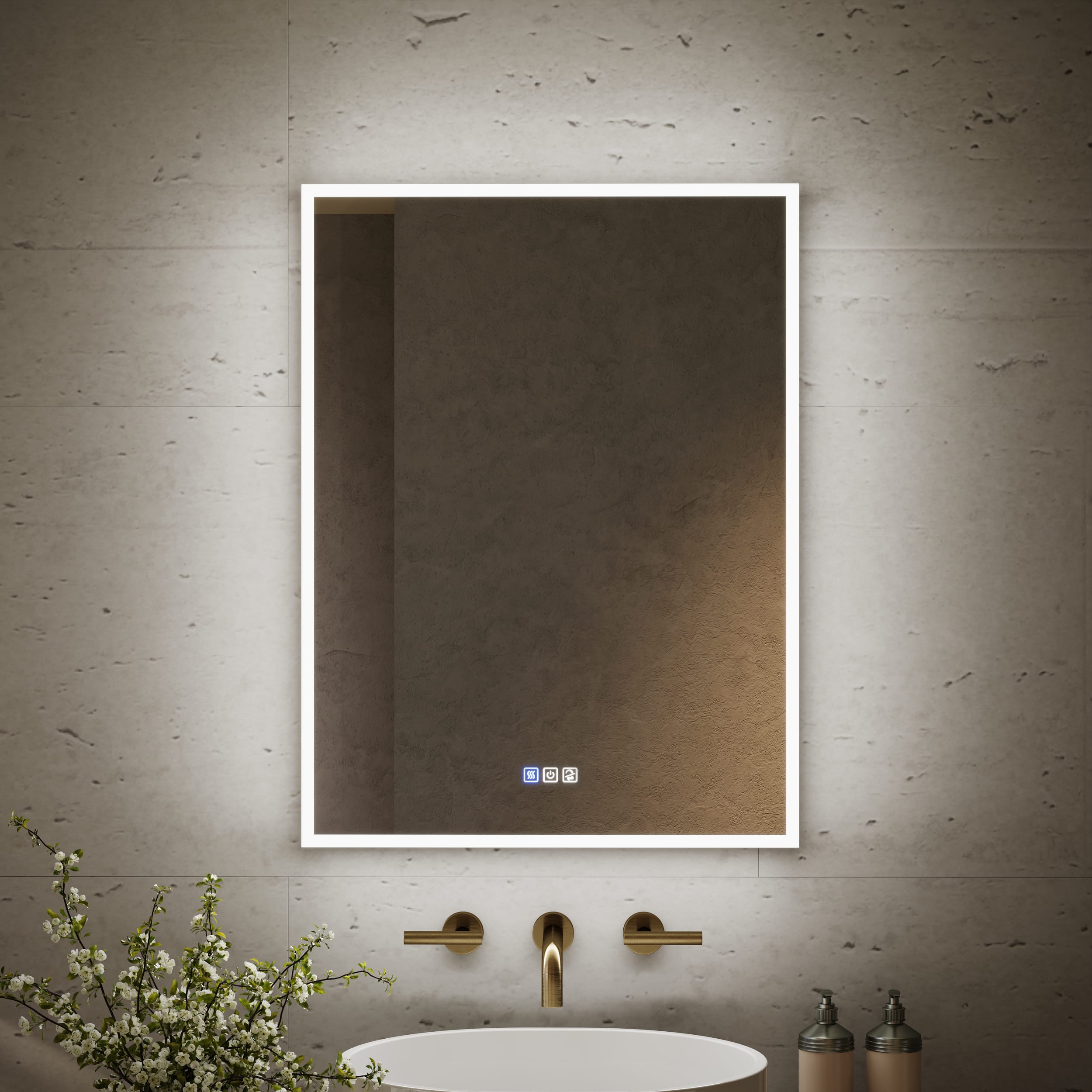 WELLFOR - 24 in. W x 30 in. H Rectangular Recessed/Surface Mount LED Medicine Cabinet with Mirror, 3x Magnifier, Type C, 3-Touch - Silver