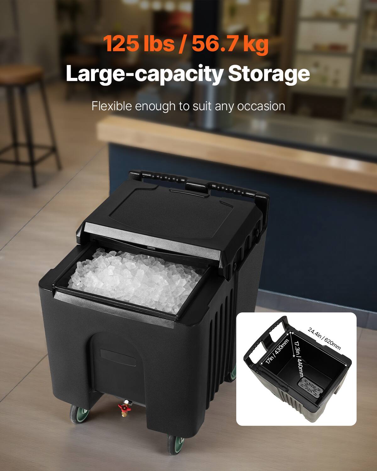 125 lbs / 56.7 kg  
Large-capacity Storage  
Flexible enough to suit any occasion  

24.4in / 620mm  
17.6in / 440mm  
3.3in / 83mm