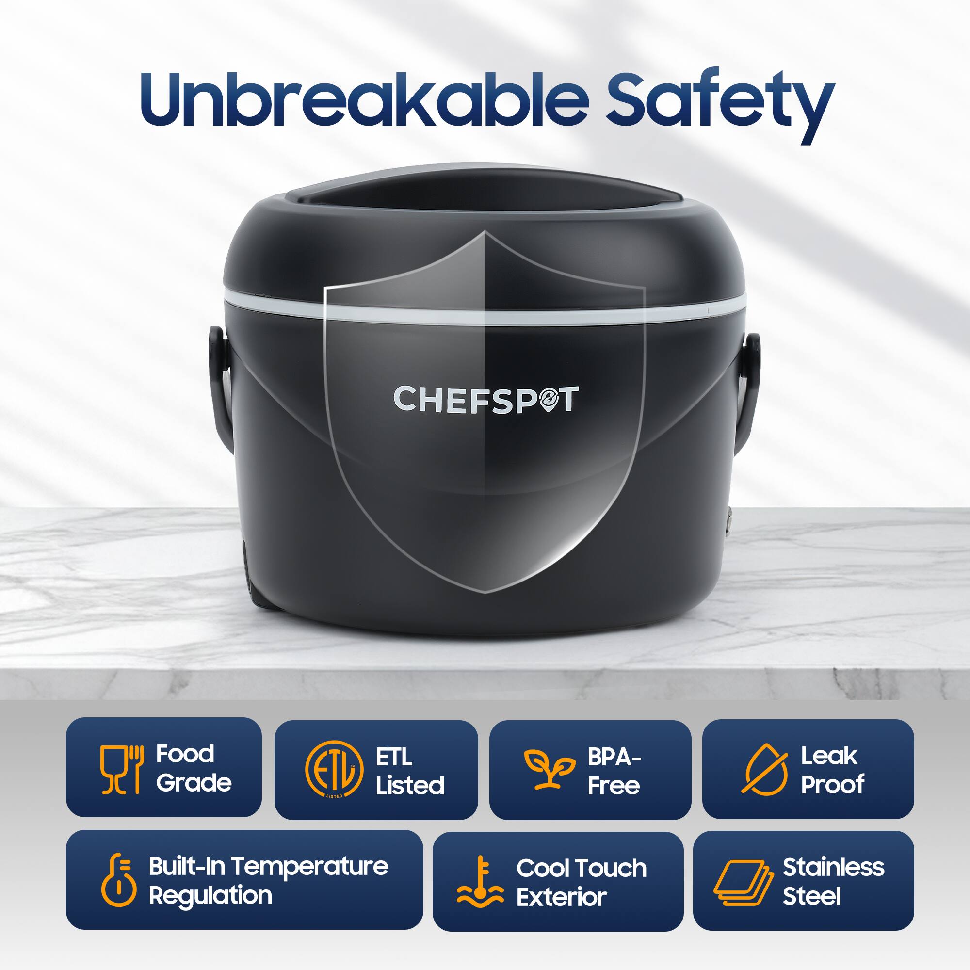 Unbreakable Safety CHEFSPOT Food Grade ETL Listed -- BPA-Free Leak Proof Built-In Temperature Regulation Cool Touch Exterior Stainless Steel