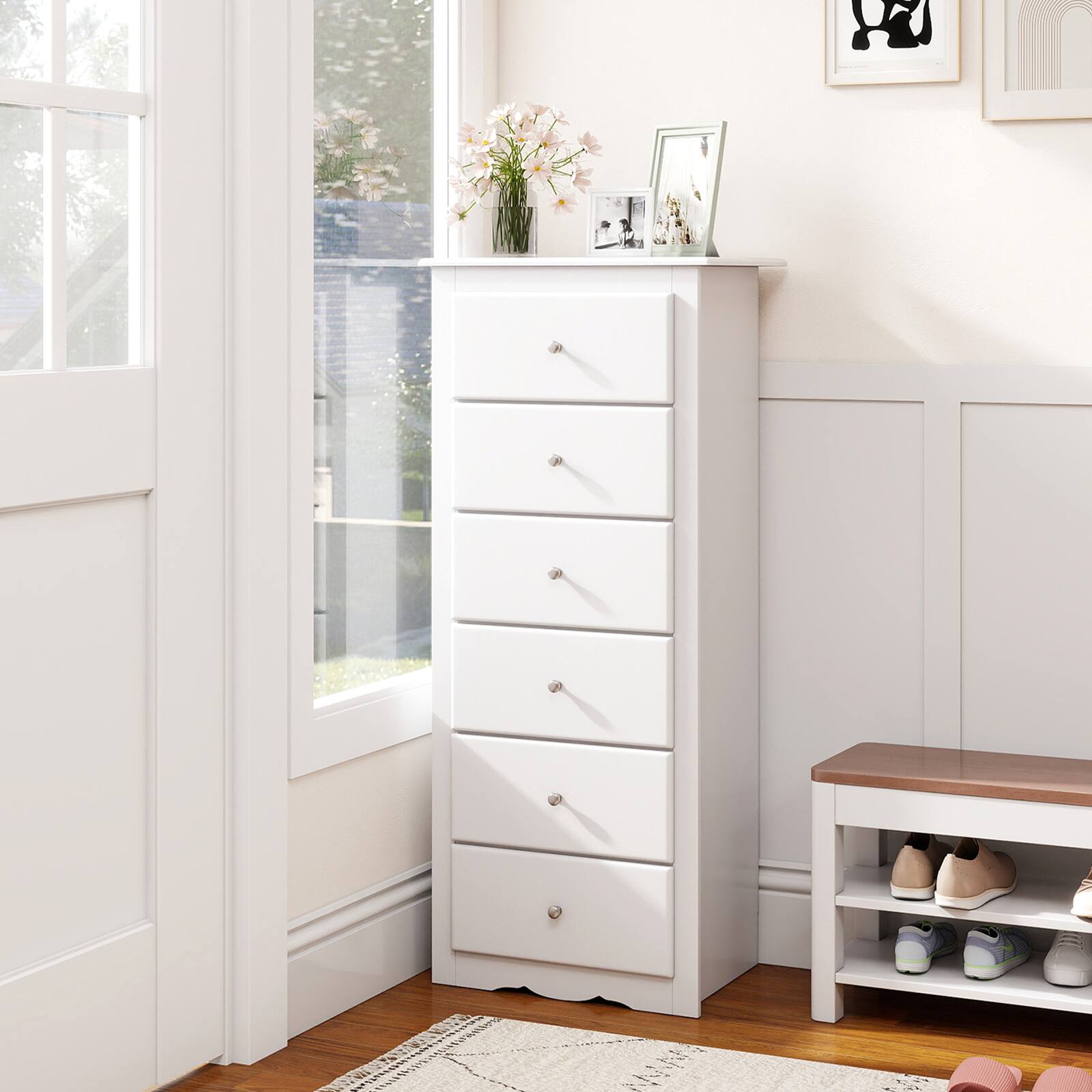 Alt View 1. Gymax - Gymax 6 Drawer Dresser 53.5'' Tall Storage Cabinet with Metal Sliding Rail & Handles - White.