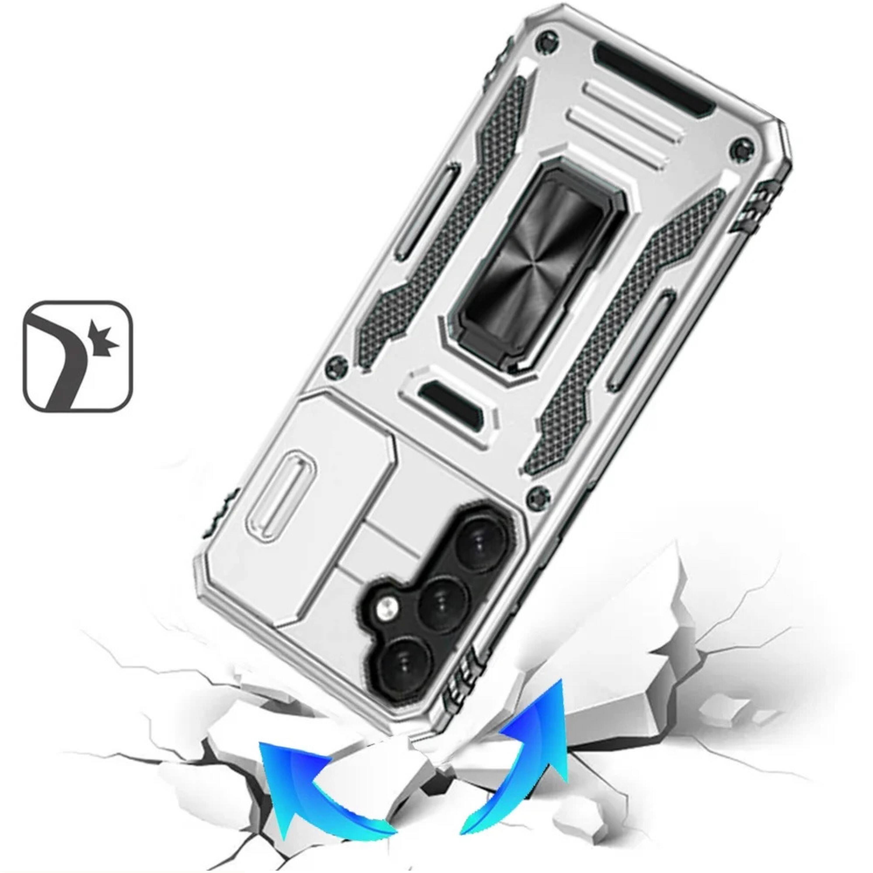 Angle. Kitcheniva - Sliding Camera Lens Cover Case For Samsung S25 FE With Magnetic Ring Stand Silver - Silver.