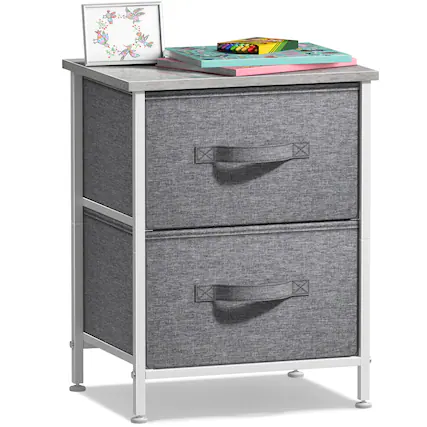 Front. Sorbus - Sorbus Nightstand with 2 Drawers - Steel Frame, Wood Top &Fabric Bins -Home, Bedroom, Office &College Dorm, Kids Bedside - Gray.