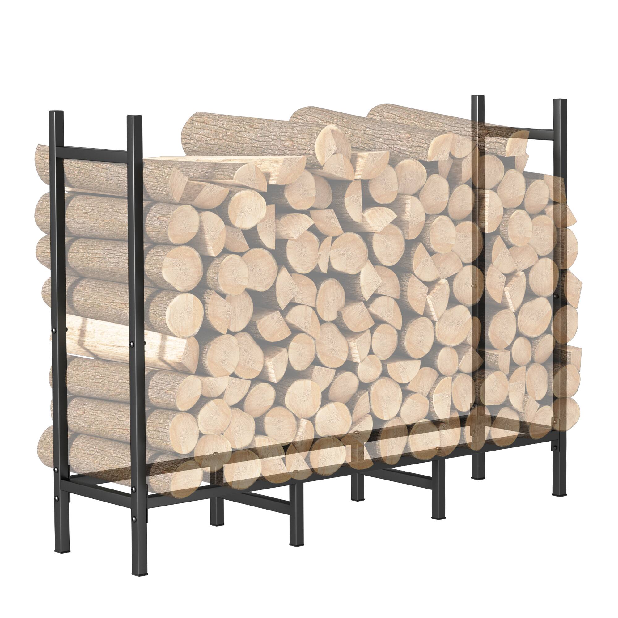 Alt View 1. Oumilen - 4ft Heavy Duty Firewood Rack with 8 Support Legs, Rustproof for Indoor/Outdoor Use - Black.