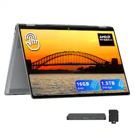 HP - OmniBook X Flip 16" 2K Touch 2-in-1,AMD Ryzen AI 5 340,16GB RAM,512GB SSD+1TB Dock Set,Backlit Keyboard,Win 11 - Silver