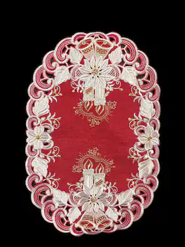 Jiallo - Poinsettia Embroidered Cutwork Placemat, 12 by 17 inch Table Linen - Red