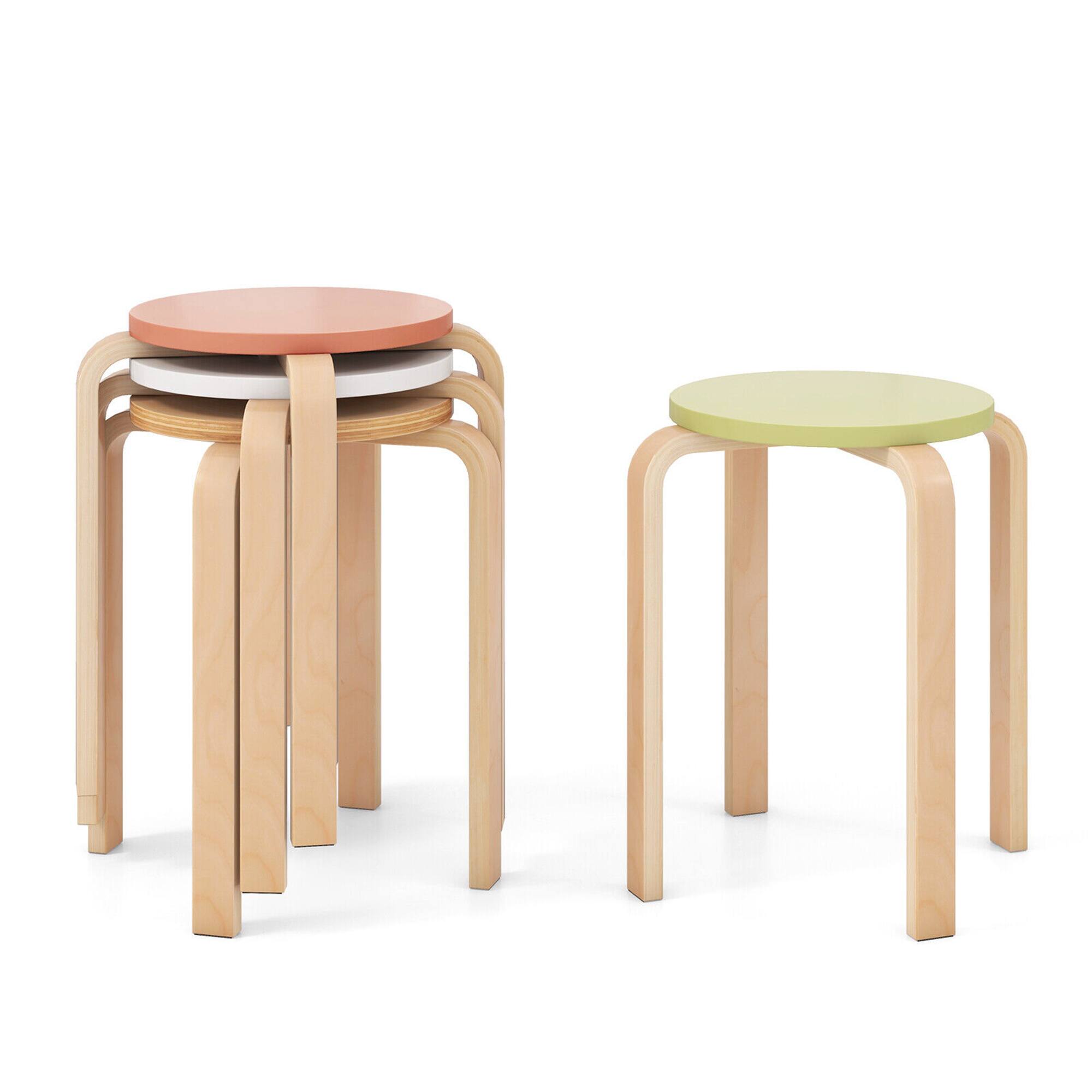Alt View 9. Gymax - Gymax 4 PCS Bentwood Stackable Backless Stools Stacking Wood Stool with Round Tops - Multicolor.
