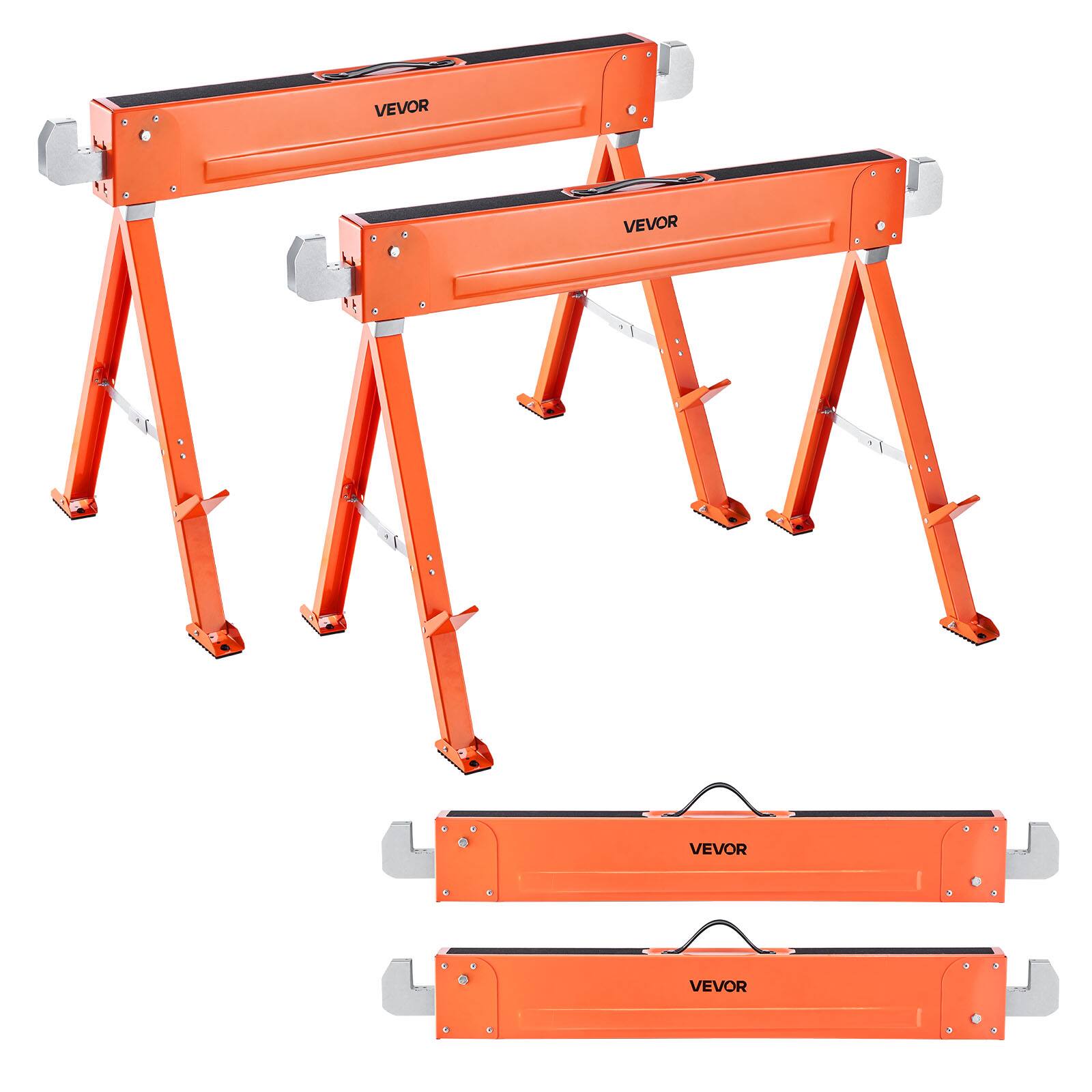 VEVOR - Saw Horses, 2 Pack Folding Work Horses, 1323 lbs Load Capacity Sawhorse with Heavy Duty Legs, All-Metal Portable Saw - Orange