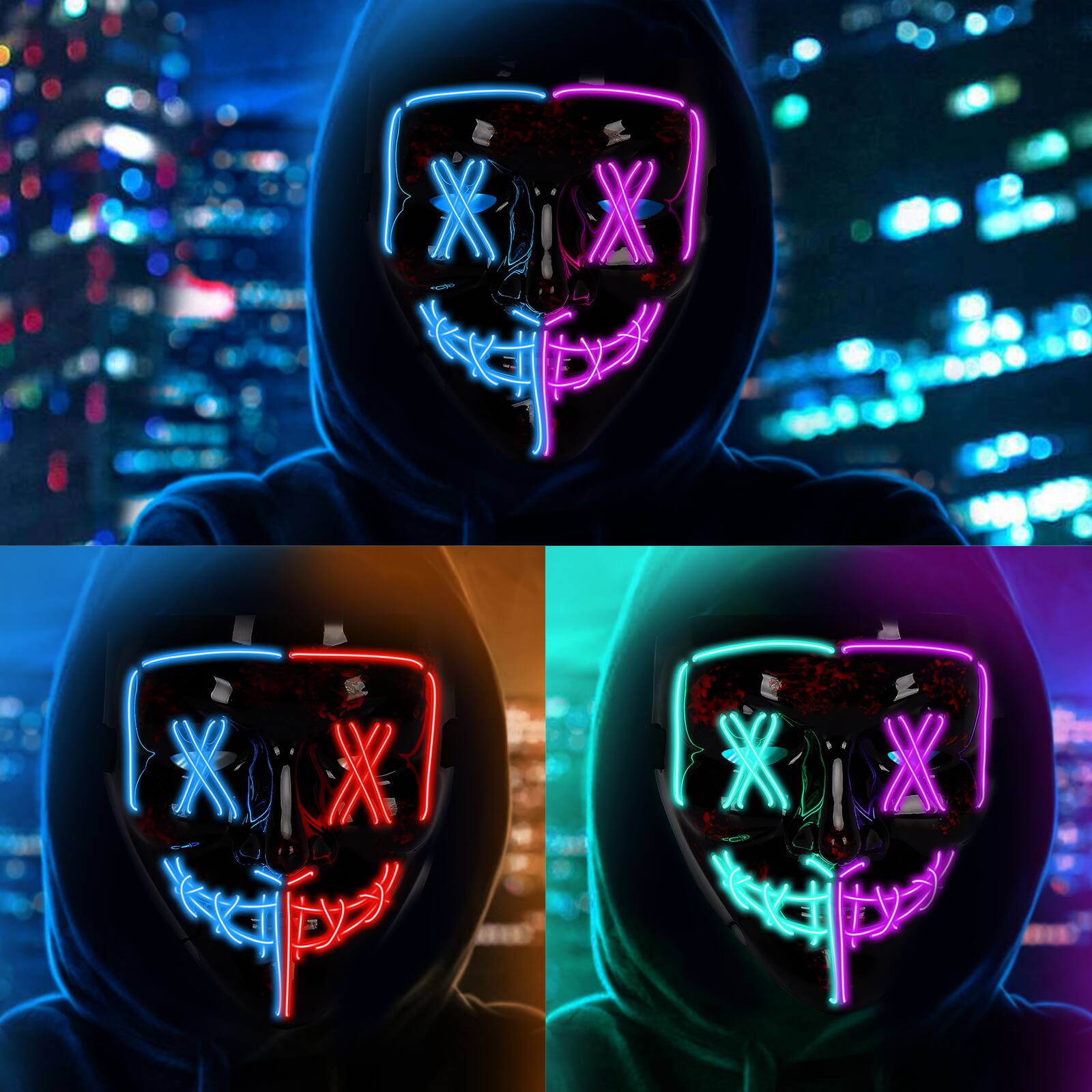 Front. Acekool - 3 PACK Halloween Scary Mask LED Mask LED Purge Mask LED Light Up Mask.