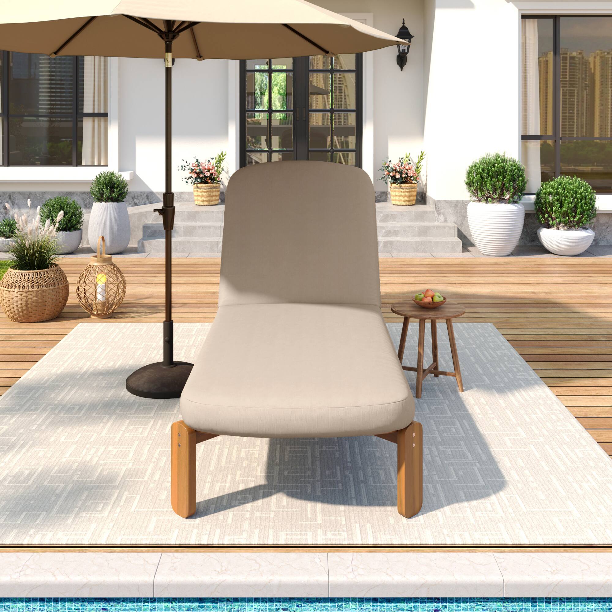 Angle. Whisen - Outdoor Adjustable Reclining Chaise Lounge with Thick Cushions for Patio, Poolside, or Beach - Brown.