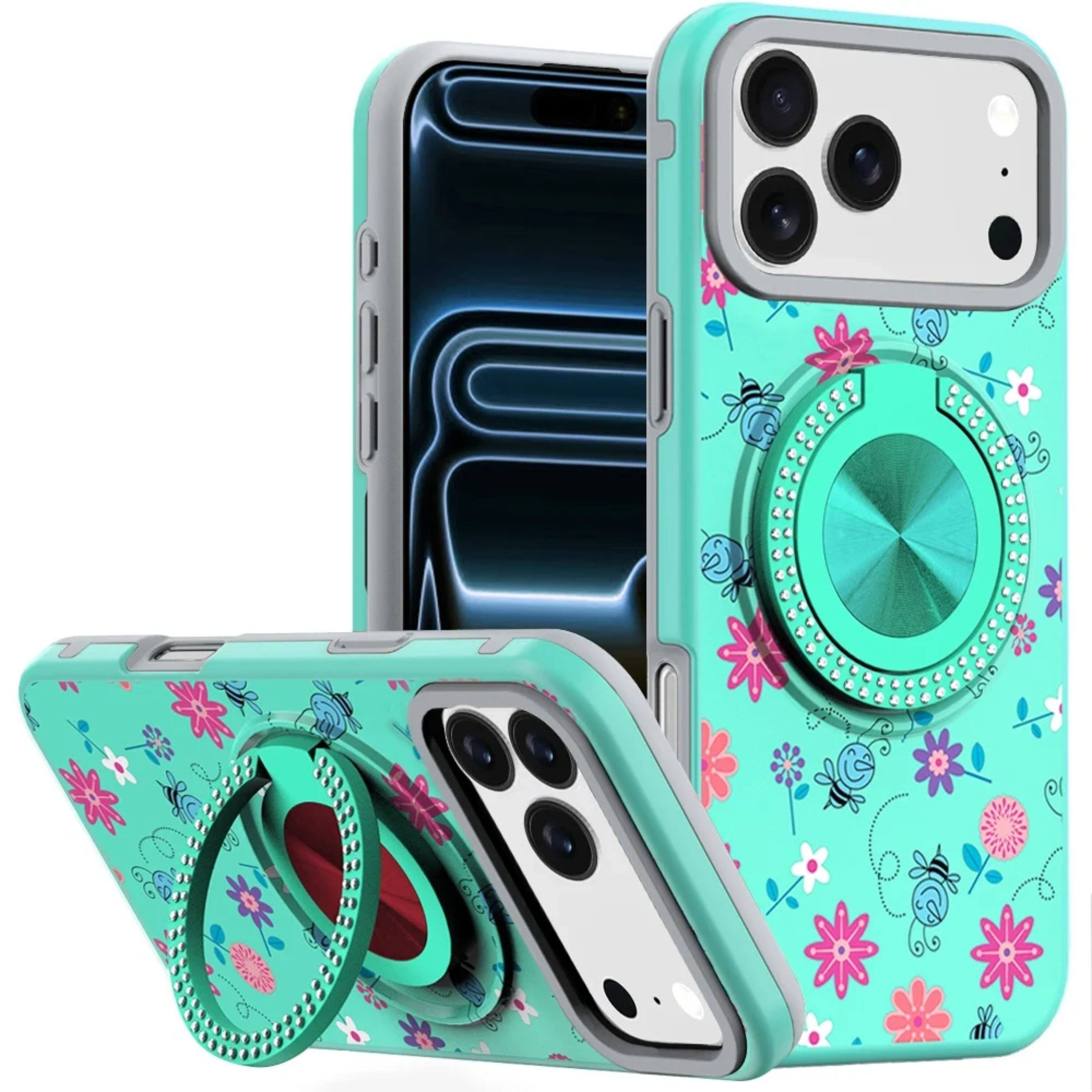 Front. Kitcheniva - Luxury Printed Case With Tempered Glass For iPhone 17 Pro Max Bee - Multicolor.