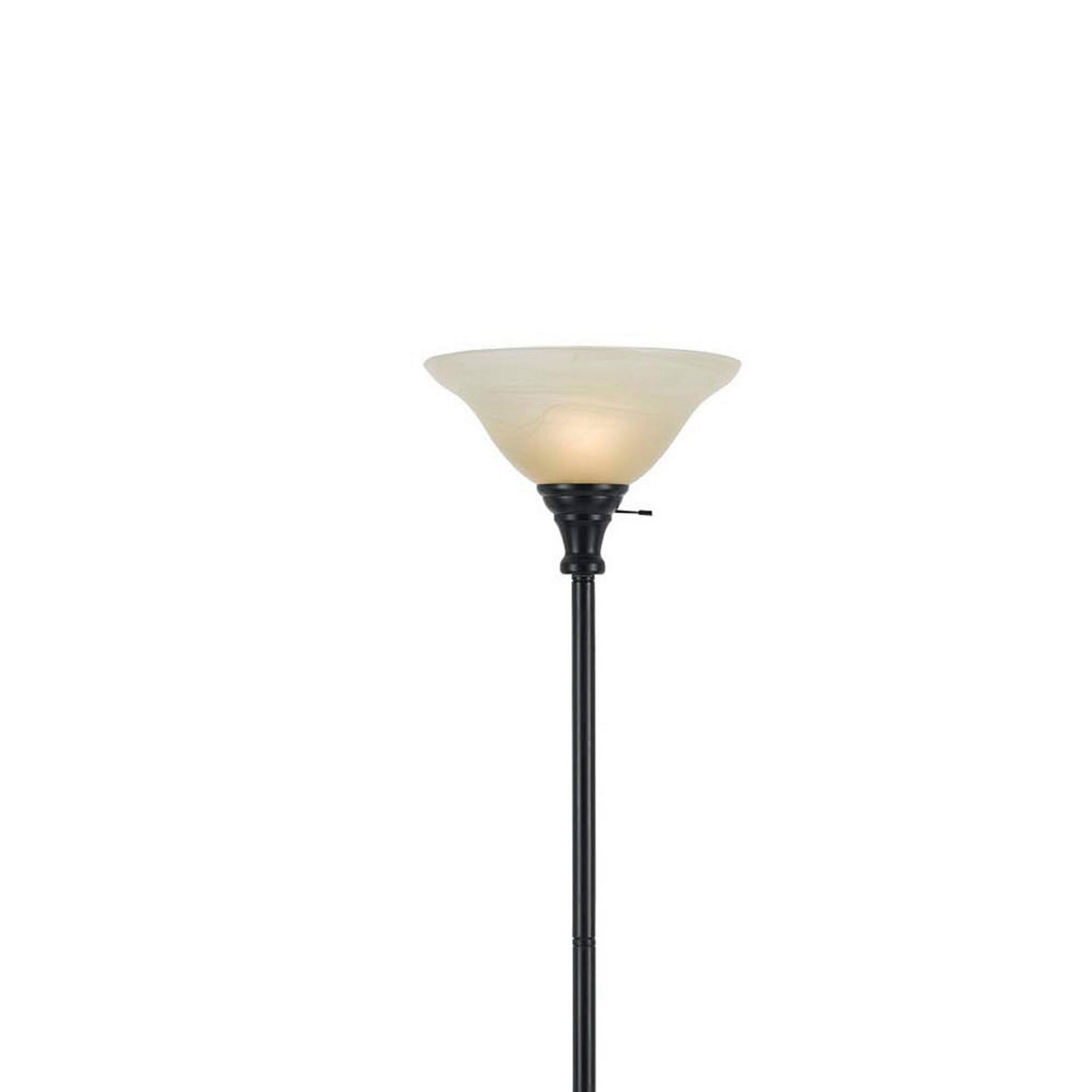 Angle. Manhattan Lane - Metal Round 3 Way Torchiere Lamp with Frosted Shade.