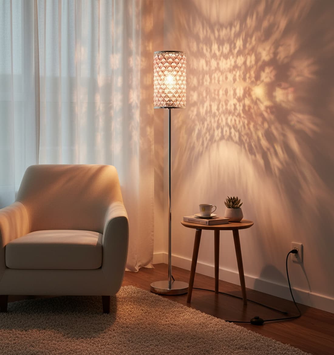 Alt View 4. FINEAK - Silver Crystal Bedroom Floor Lamp,Elegant Tall Pole Standing Light with Pink Shade, Foot Switch & E26 Base - Pink.