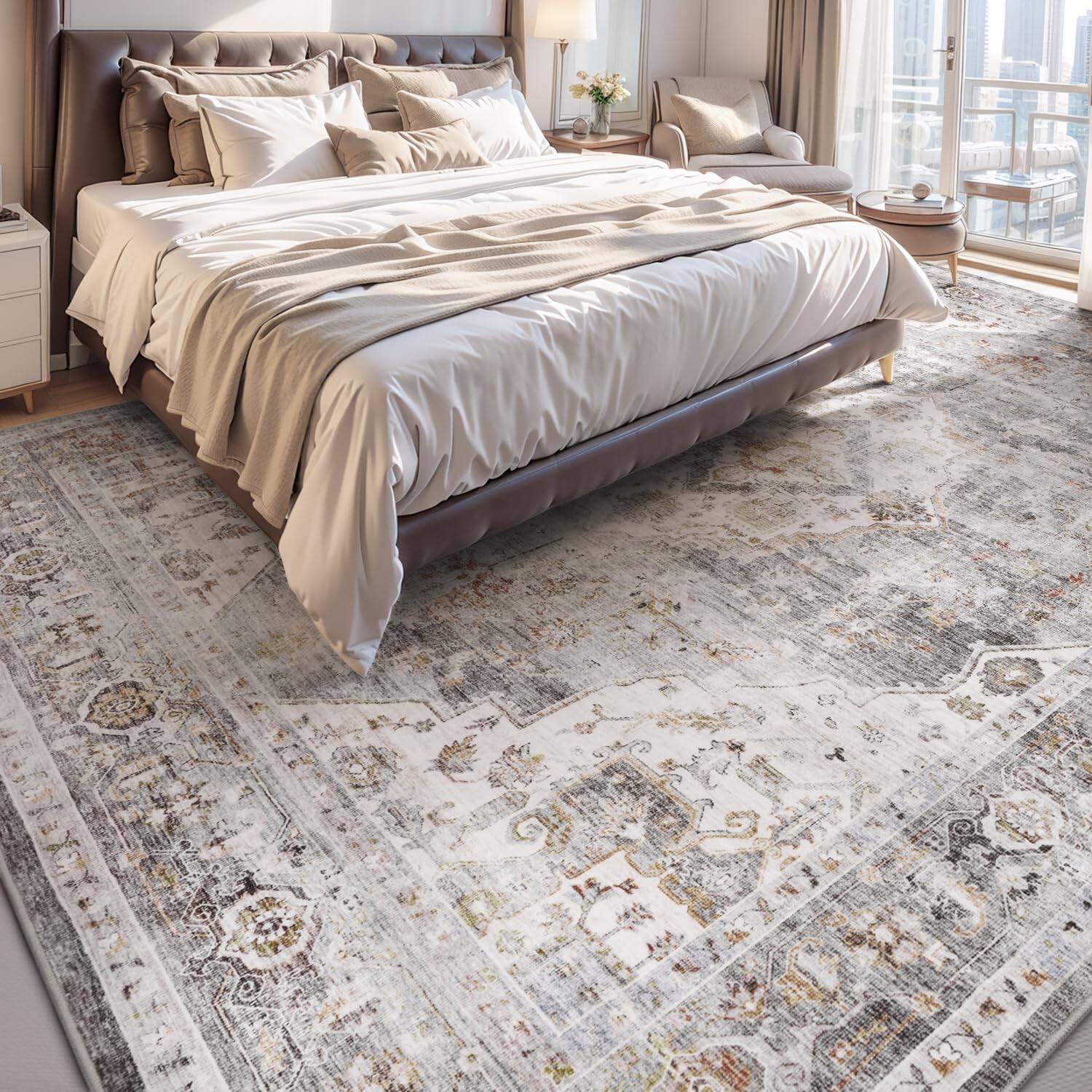 PARKER SLATER Area Rug 5x7 Rugs Living Room Vintage Soft Grey Bedroom ...
