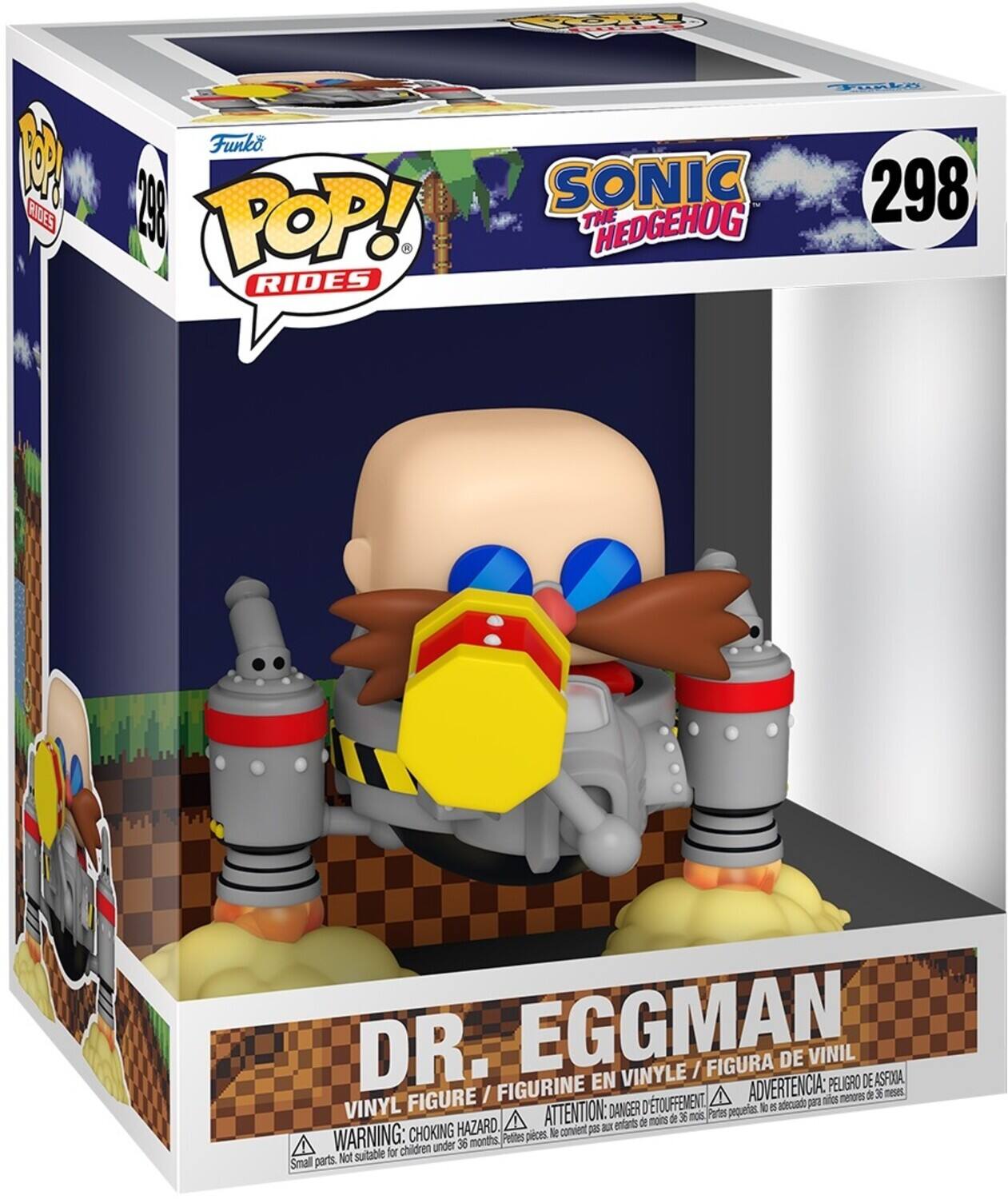 POP! RIDES Funko 298 SONIC THE HEDGEHOG RIDES DR. EGGMAN VINYL FIGURE / FIGURINE D'TOUFFEMENT A anes menrores 2 36 neses VINYL J i 5 adicuado pra ATTENTION: DANGER 2 36 moit Pates pequverilas HAZARD. A convient p a entarts 2e mons WARNING: CHOKING Small parts. Not suitable for children under 36 months Pettes pices le